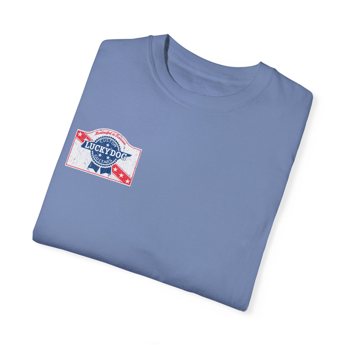Lucky Dog 2024 Premium Comfort Colors Blue Ribbon Grin Stars Stripes Guitars Rockabilly Honky Tonk T-shirt Tennessee USA