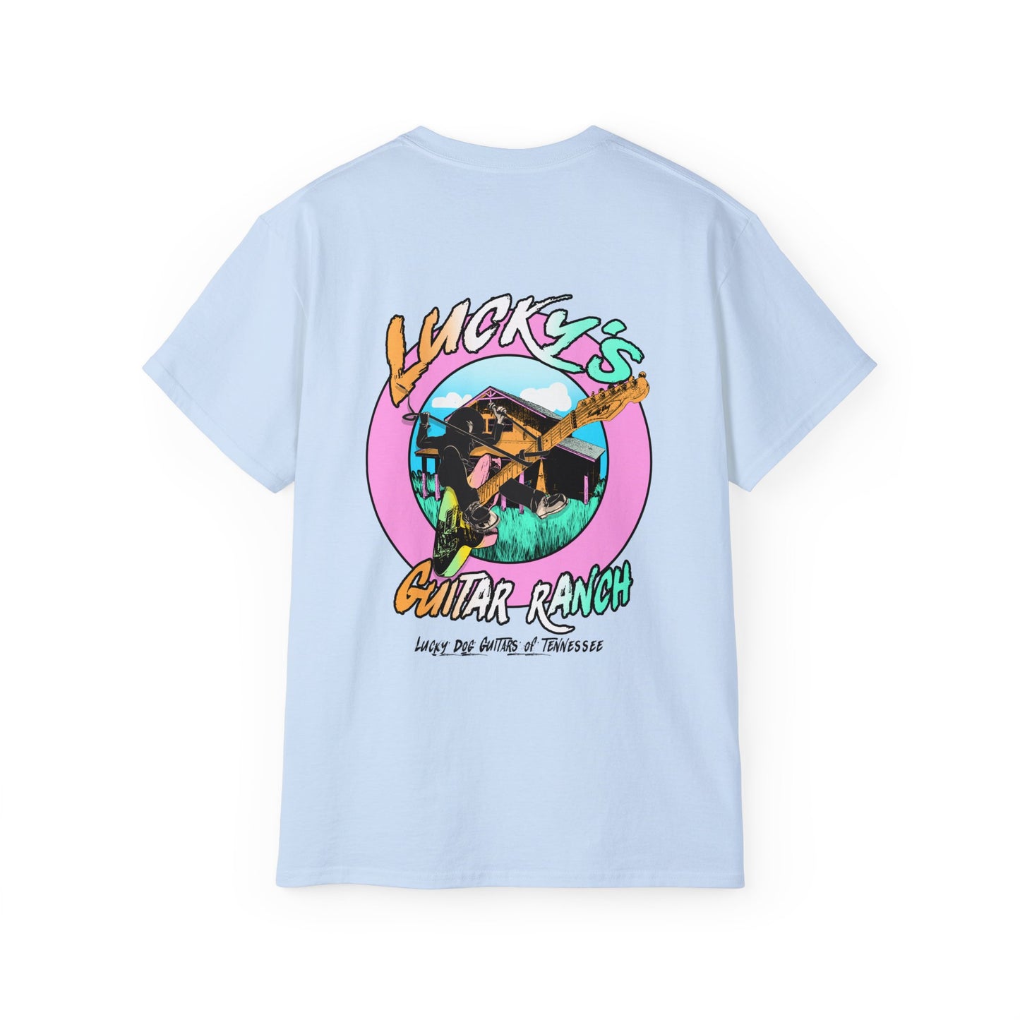 Lucky Dog Guitar Ranch Surf Rodeo Shirt Retro 80's Buckin' Bronco Guitars Beach Country Music Vintage USA