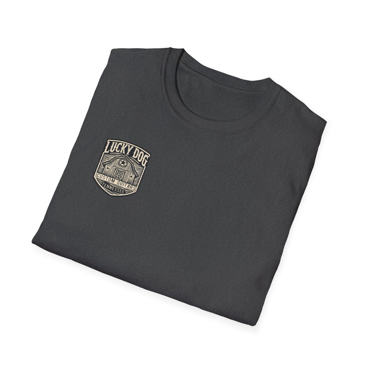 Canada buyers only-Lucky Dog Guitars "Barn Built" Tennessee T-shirt Mountain Hollow moon outdoors vintage Ford pickup truck custom guitar