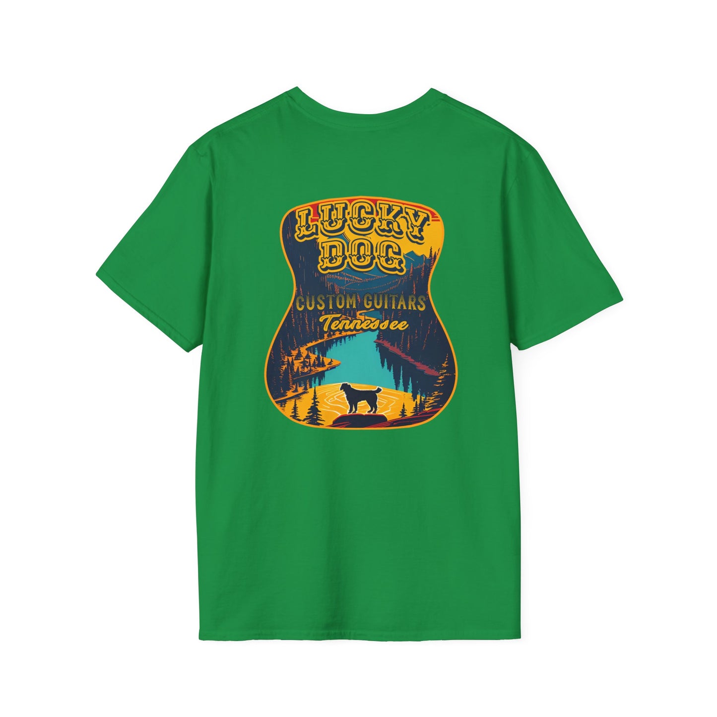 Canada BUYERS ONLY- Lucky Dog Guitars T-shirt Tennessee Mountains Custom Band Concert Hiking Nature BigFoot Big Foot Camping Ford Chevy