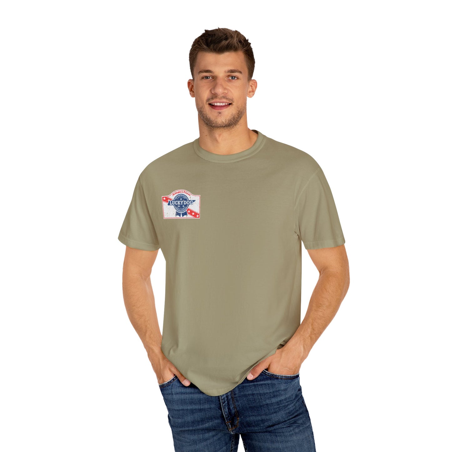 Lucky Dog 2024 Premium Comfort Colors Blue Ribbon Grin Stars Stripes Guitars Rockabilly Honky Tonk T-shirt Tennessee USA