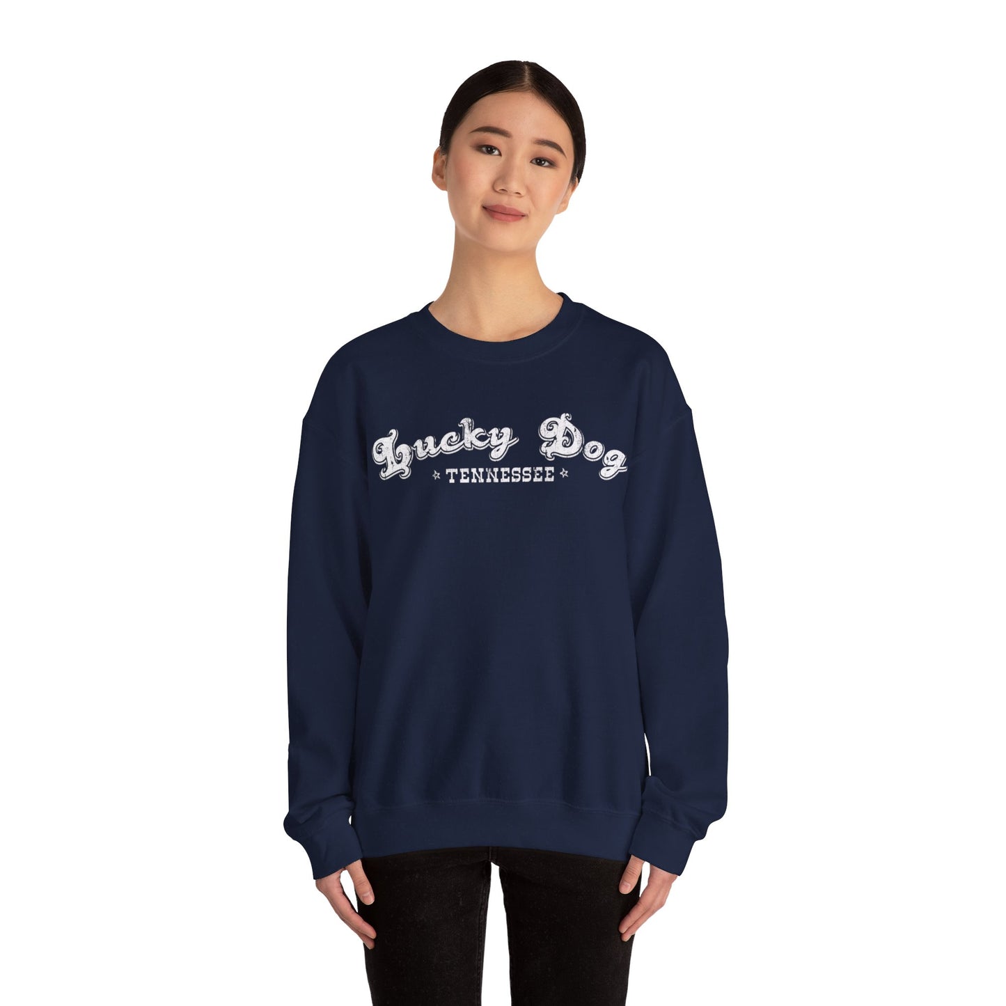 Lucky Dog Guitars Retro Logo Sweatshirt - Heavy blend crewneck. Tennessee America Guitar Company Country Music USA