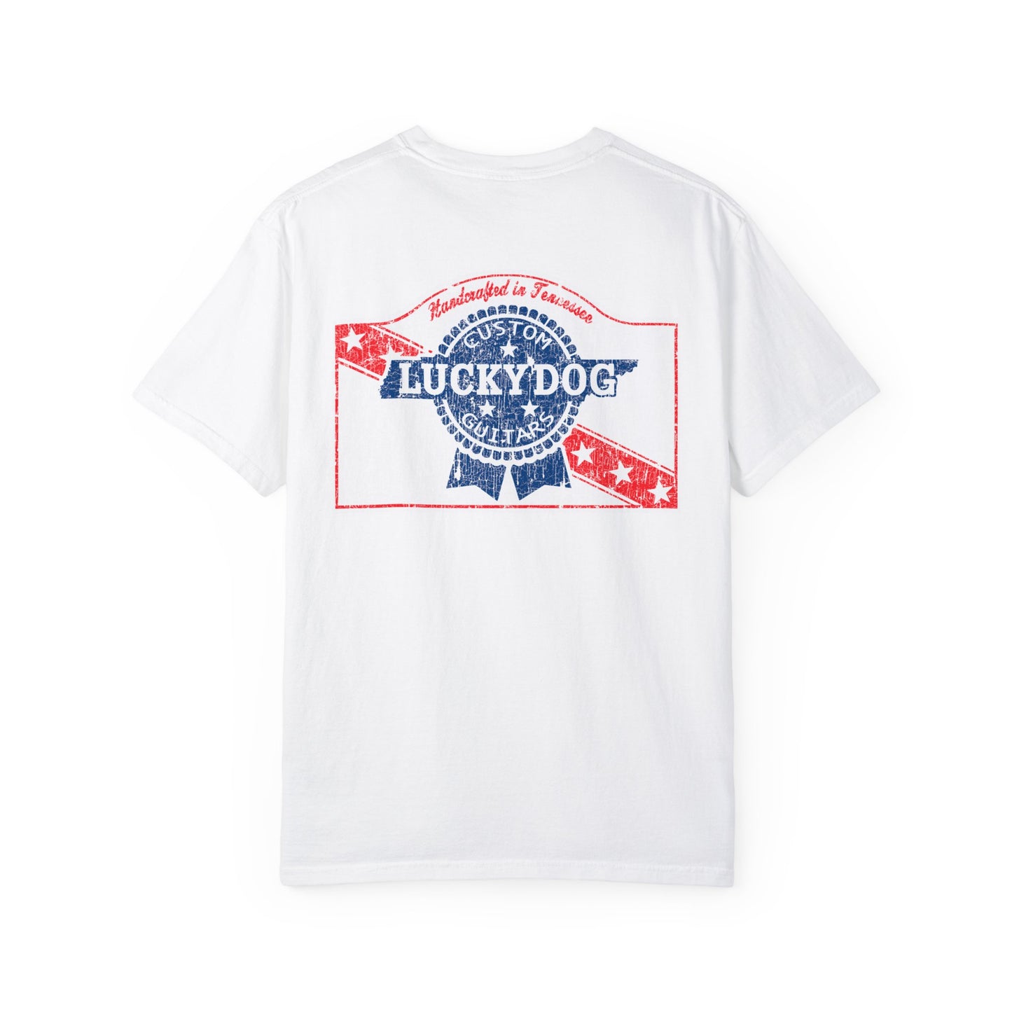 Lucky Dog 2024 Premium Comfort Colors Blue Ribbon Grin Stars Stripes Guitars Rockabilly Honky Tonk T-shirt Tennessee USA
