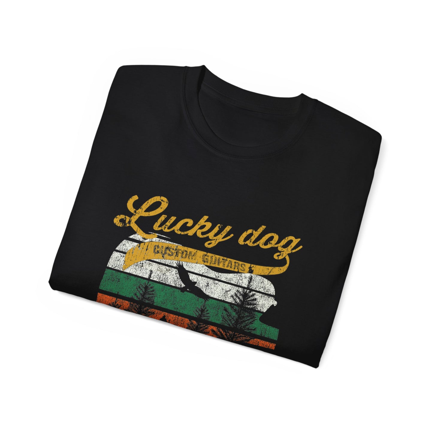 Lucky Dog 2020 (FRONT PRINT) Foothills Mountain Man Guitars Retro T-shirt Custom Guitar Tennessee USA