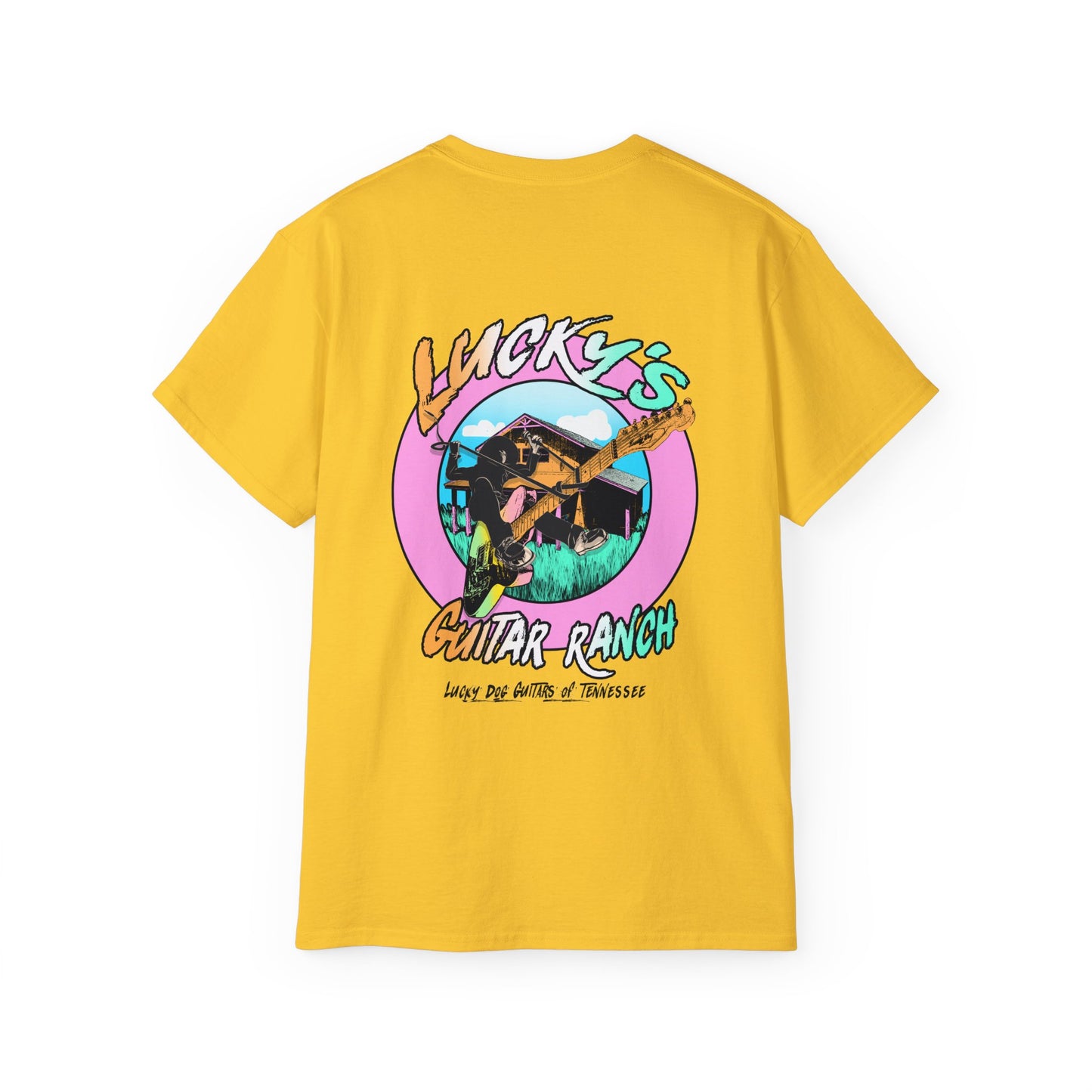 Lucky Dog Guitar Ranch Surf Rodeo Shirt Retro 80's Buckin' Bronco Guitars Beach Country Music Vintage USA