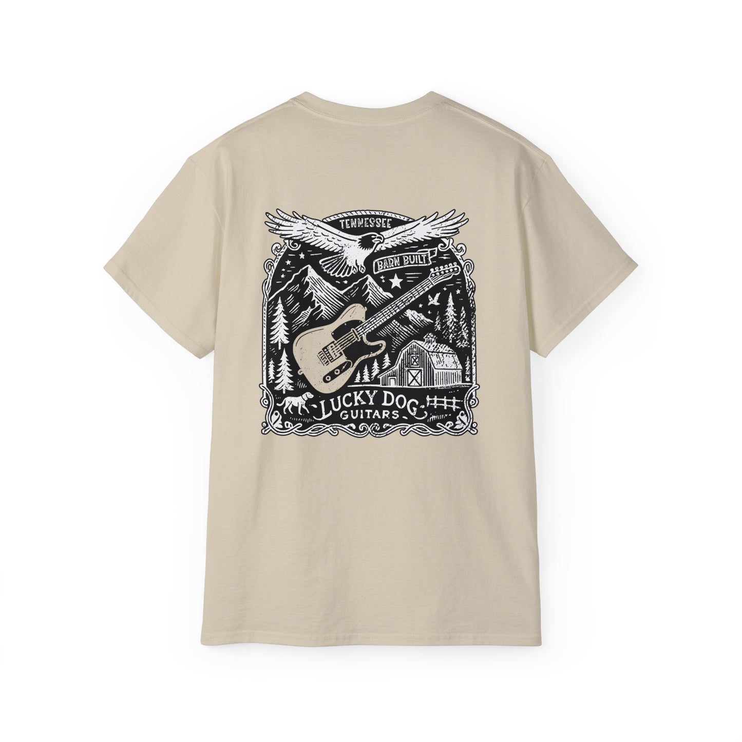 Lucky Dog Guitars 2024 BACK print Barn Built Eagle T-shirt Tennessee Custom Band Country Music Election USA