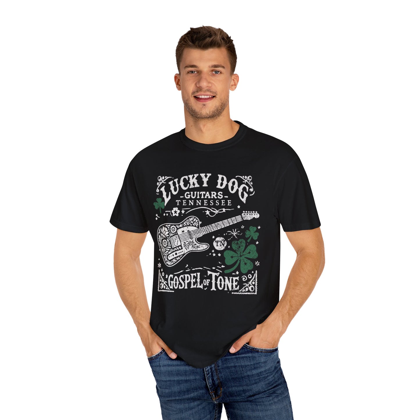 Lucky Dog 2024 Premium Comfort Colors ShamRocker Tee The Gospel Of Tone Guitars Barn Honky Tonk T-shirt Tennessee USA