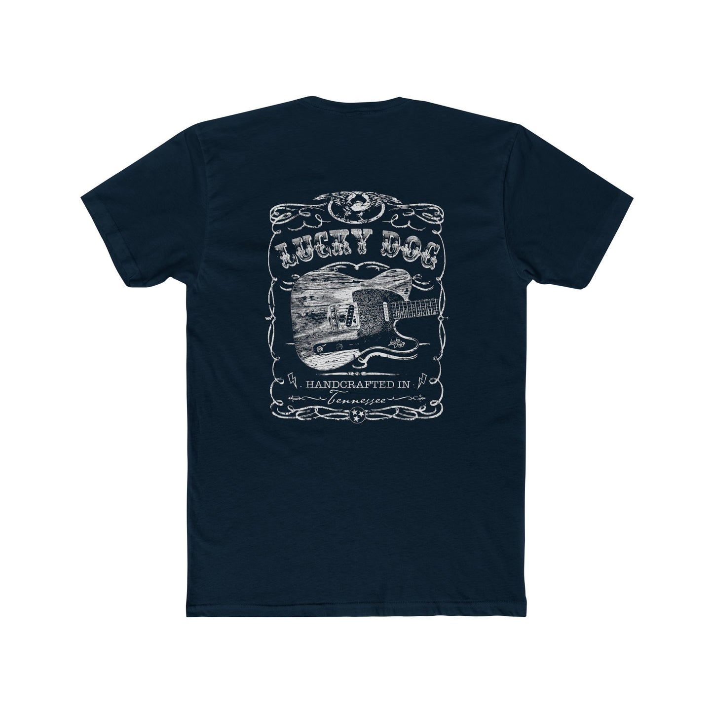 Lucky Dog Custom Guitars Eagle Label T-shirt black Guitar Telecaster Ratrod Lightning Greaser Rock-n-Roll flag USA Nashville USA