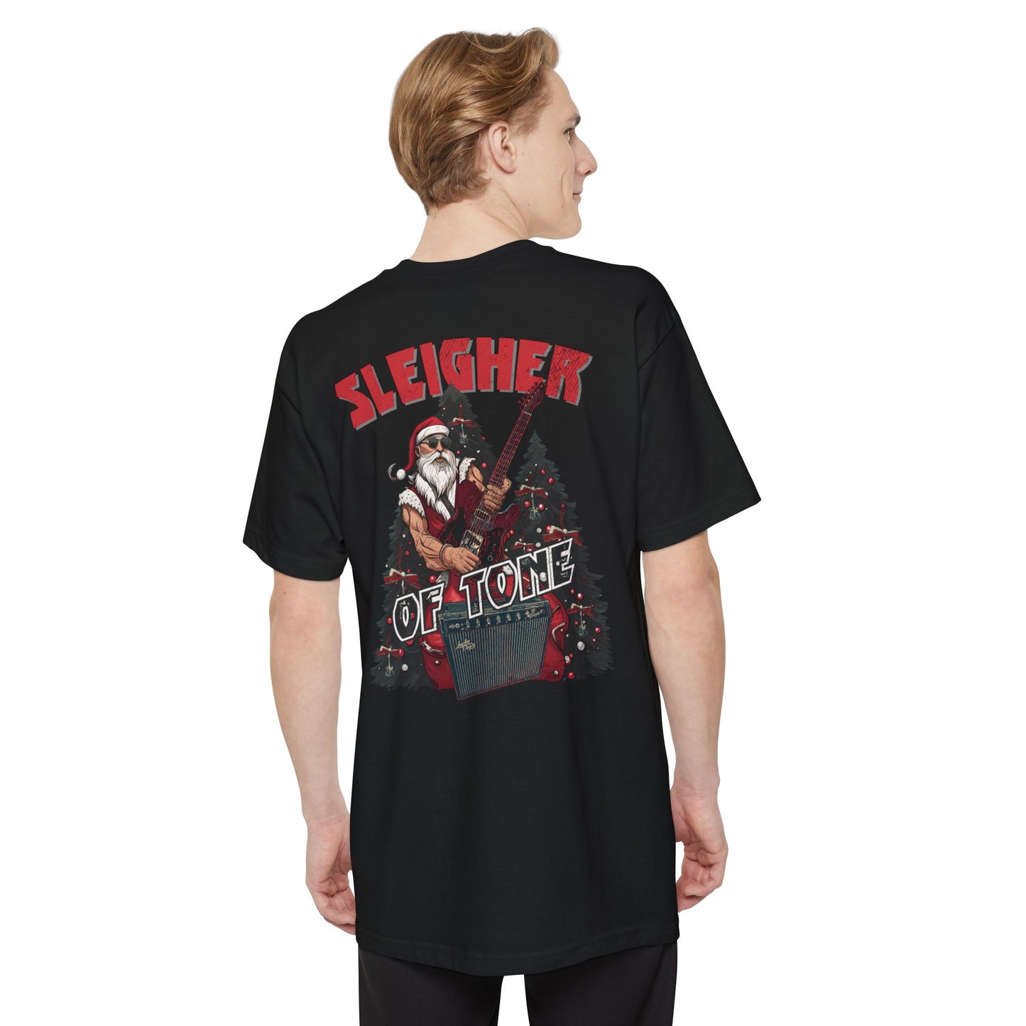 BIG and TALL Lucky Dog Sleigher of Tone (front and back print) T-shirt Guitar Tennessee guitars Santa Rock Roll Christmas XXL 3XL 4XL USA
