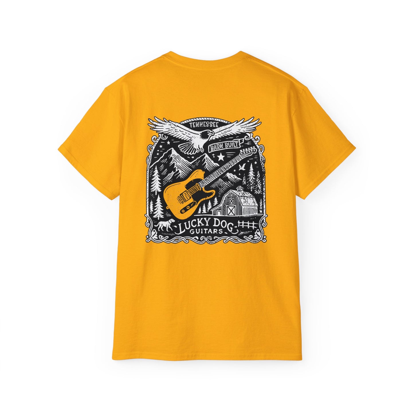 Lucky Dog Guitars 2024 BACK print Barn Built Eagle T-shirt Tennessee Custom Band Country Music Election USA