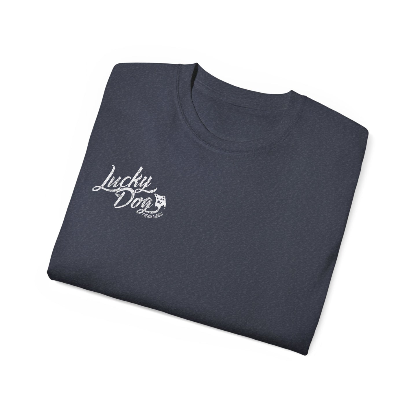 UK Buyers only - Lucky Dog Custom Guitars Eagle Label T-shirt black Guitar Telecaster Lightning Greaser Rock-n-Roll flag USA Nashville