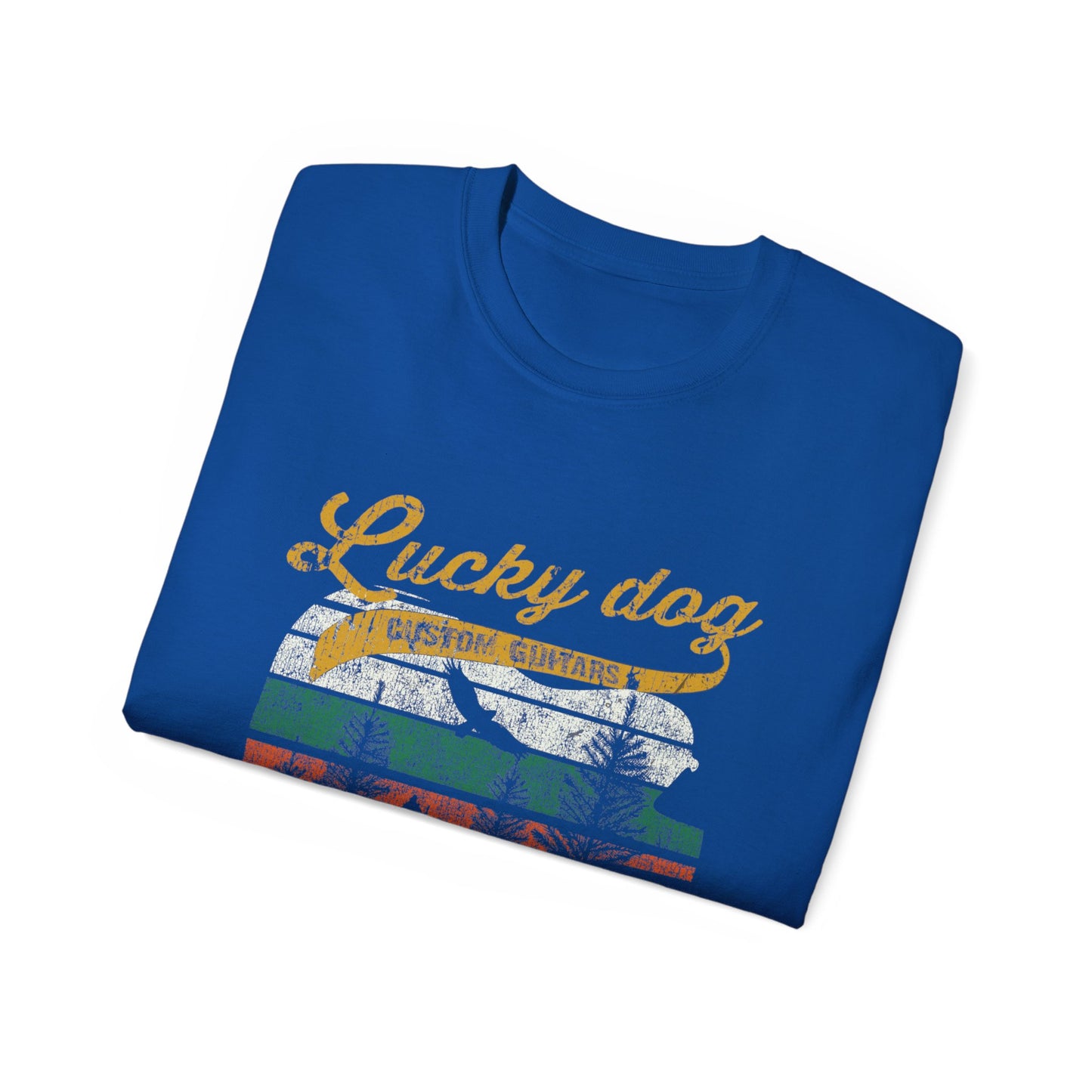 Lucky Dog 2020 (FRONT PRINT) Foothills Mountain Man Guitars Retro T-shirt Custom Guitar Tennessee USA