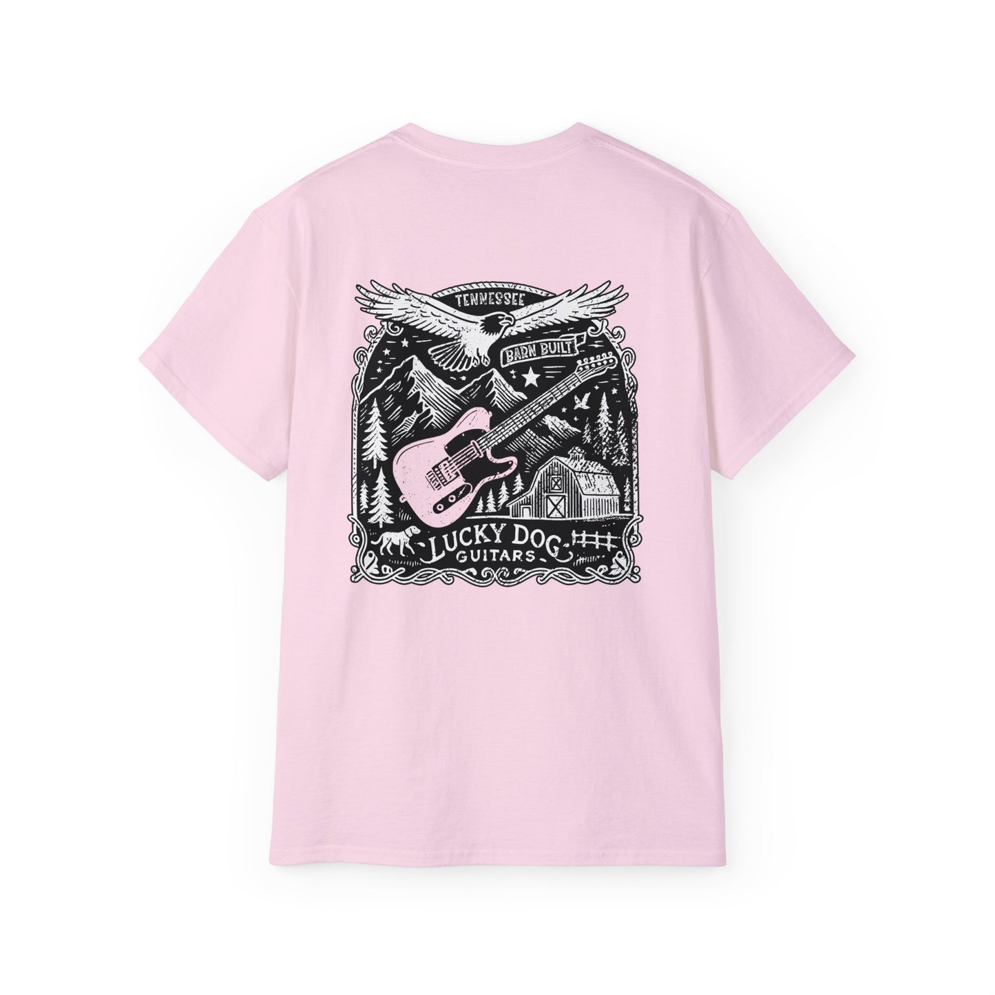 Lucky Dog Guitars 2024 BACK print Barn Built Eagle T-shirt Tennessee Custom Band Country Music Election USA