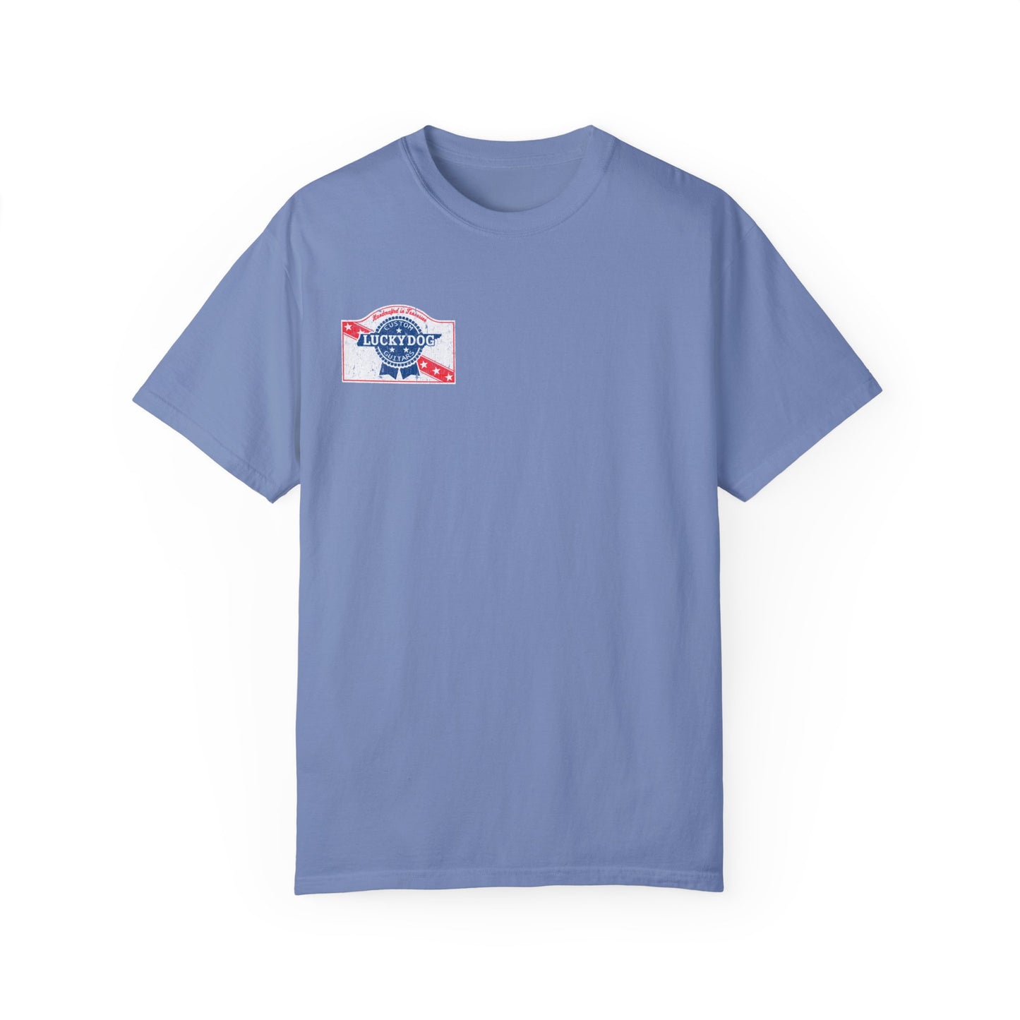 Lucky Dog 2024 Premium Comfort Colors Blue Ribbon Grin Stars Stripes Guitars Rockabilly Honky Tonk T-shirt Tennessee USA