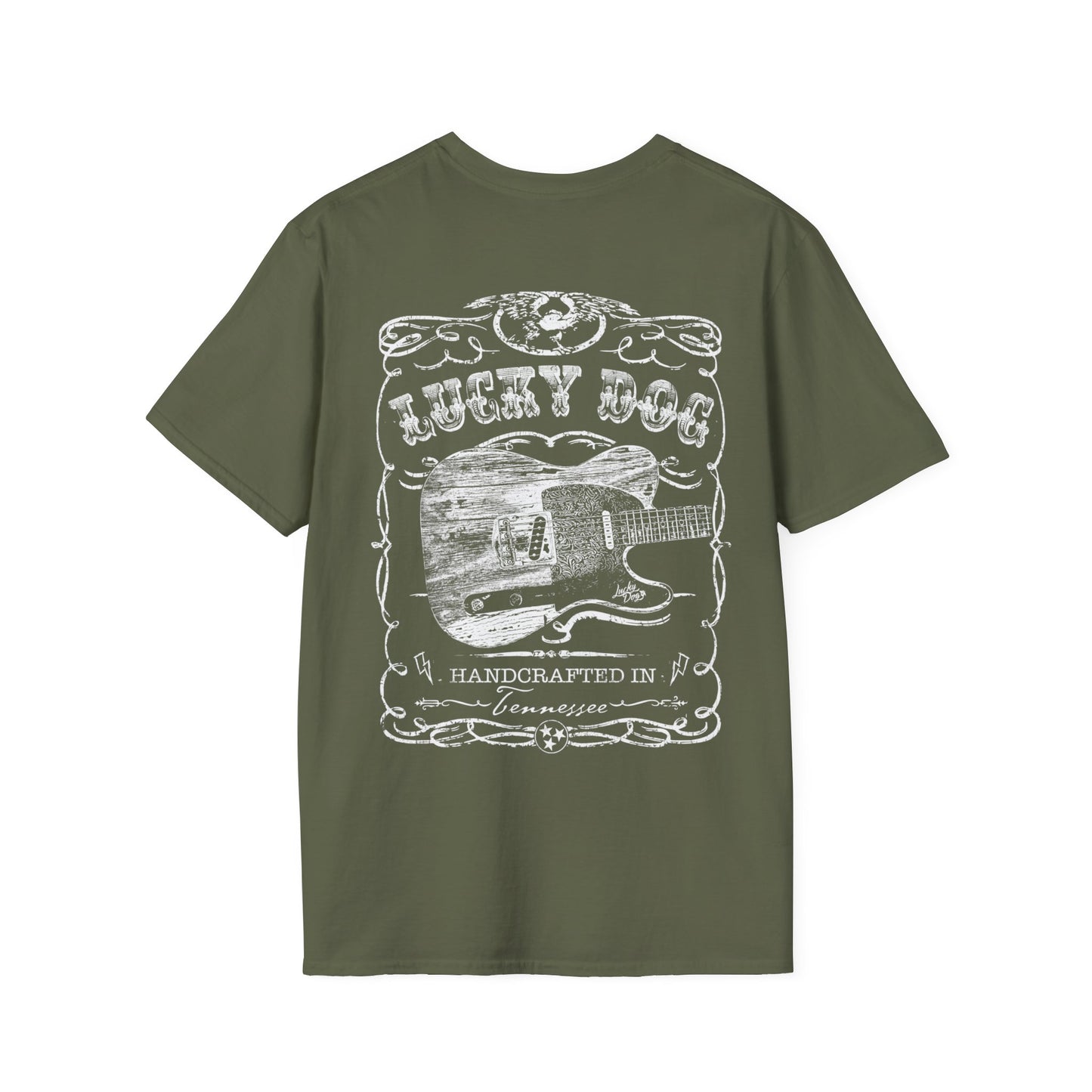 Australia Buyers only - Lucky Dog Custom Guitars Eagle Label T-shirt black Guitar Telecaster Lightning Greaser Rock-n-Roll USA Nashville