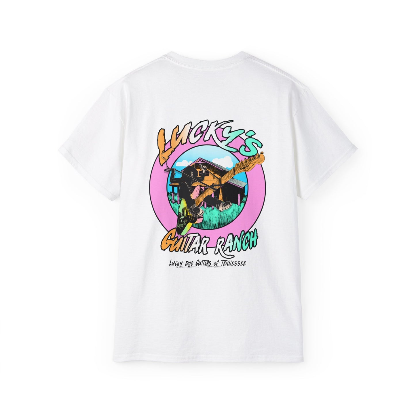 Lucky Dog Guitar Ranch Surf Rodeo Shirt Retro 80's Buckin' Bronco Guitars Beach Country Music Vintage USA