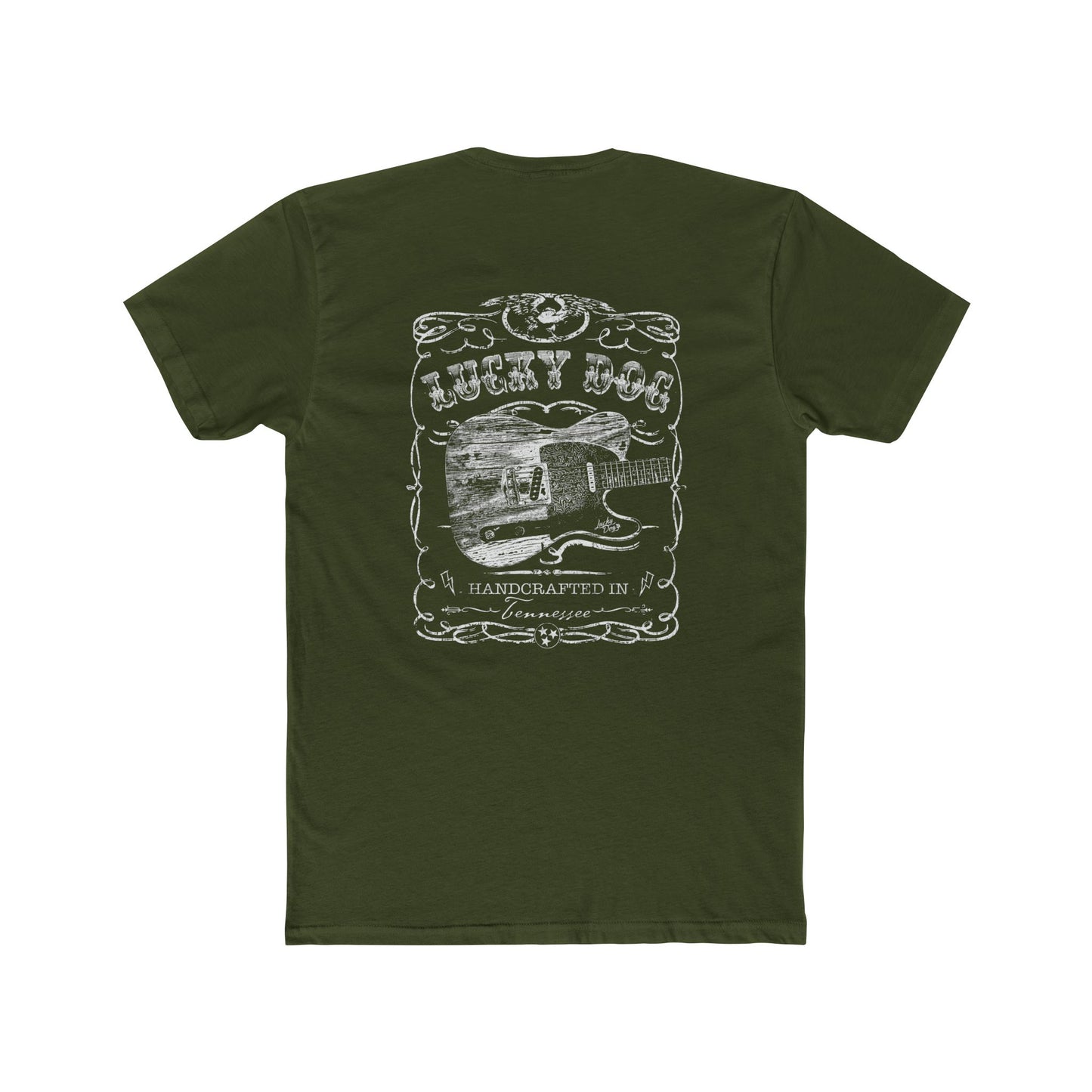 Lucky Dog Custom Guitars Eagle Label T-shirt black Guitar Telecaster Ratrod Lightning Greaser Rock-n-Roll flag USA Nashville USA
