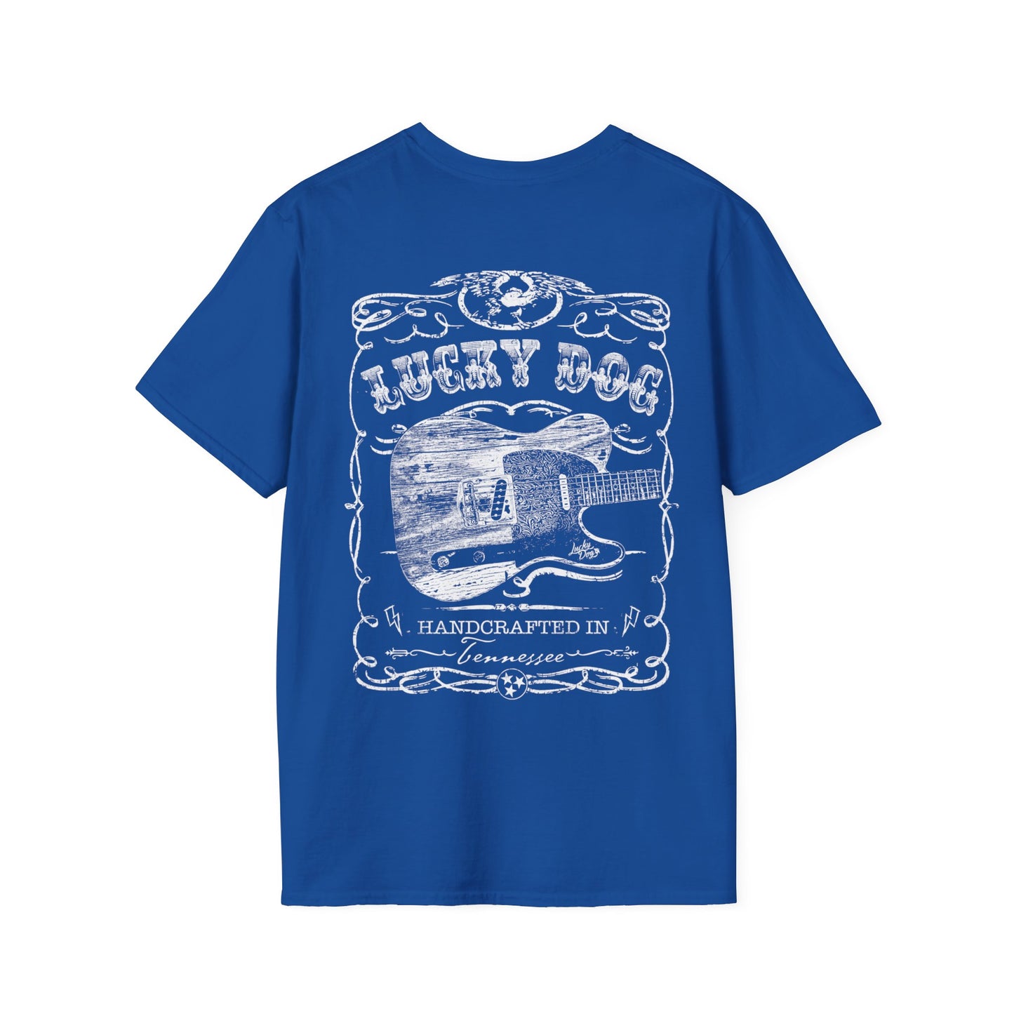 Australia Buyers only - Lucky Dog Custom Guitars Eagle Label T-shirt black Guitar Telecaster Lightning Greaser Rock-n-Roll USA Nashville