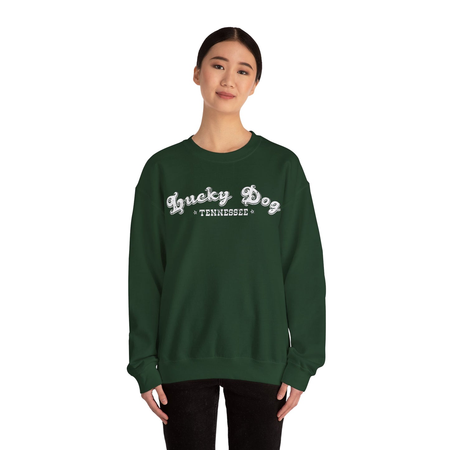 Lucky Dog Guitars Retro Logo Sweatshirt - Heavy blend crewneck. Tennessee America Guitar Company Country Music USA