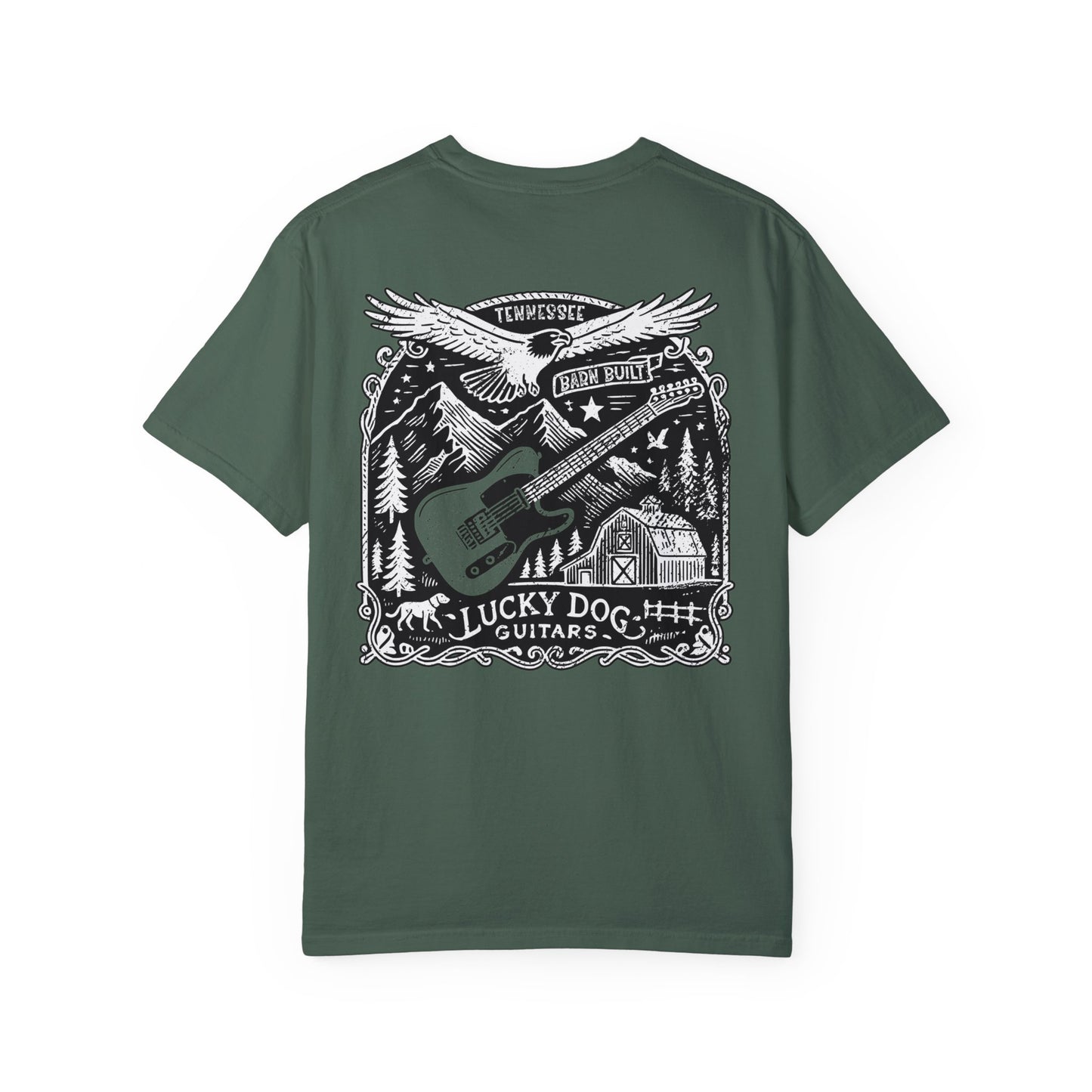 Lucky Dog 2024 Premium Comfort Colors Barn Built Eagle Tee Mountain Hollow Guitars Barn Honky Tonk T-shirt Tennessee USA