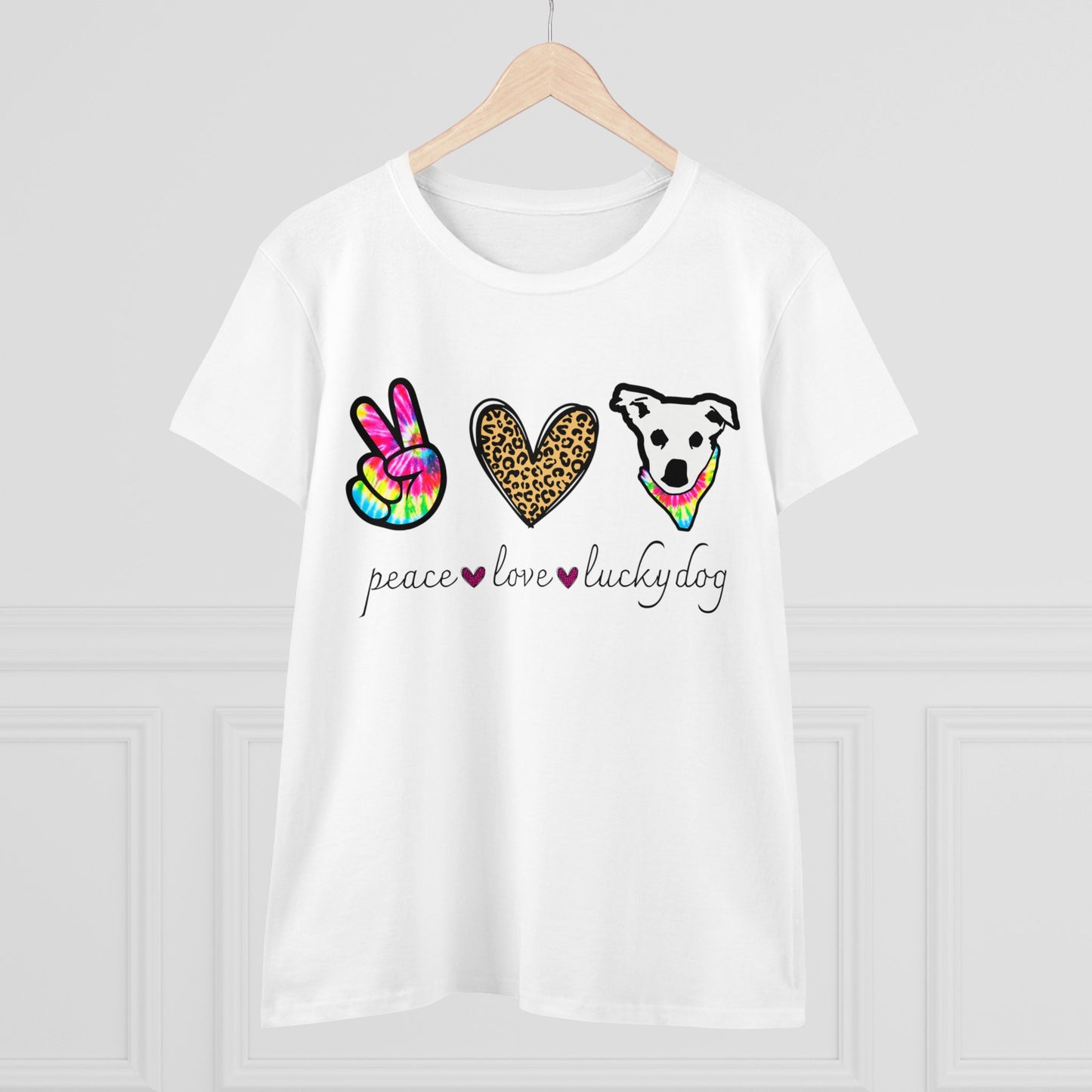 Lucky Dog Guitars - Ladies T - Peace Love & Lucky Dog - Girls Womens Cut Semi-Fitted T-shirt Tee USA