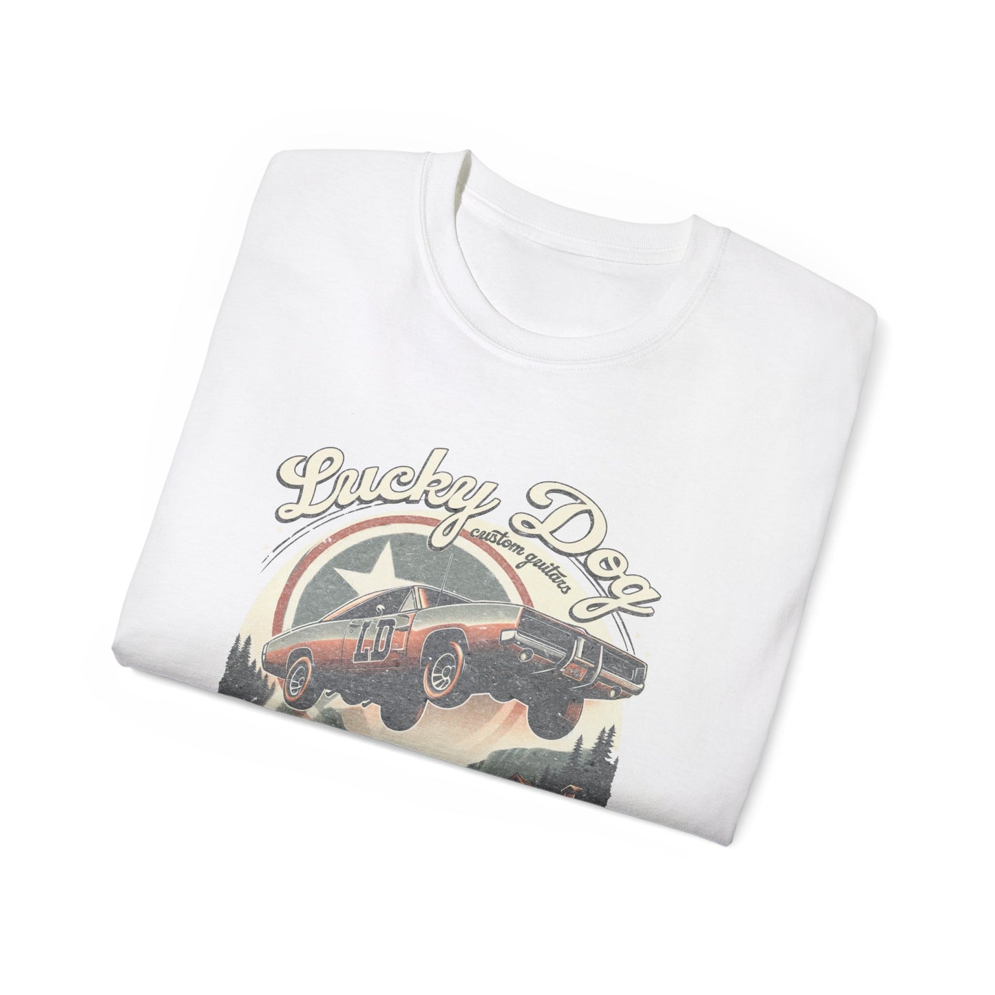 Lucky Dog Guitars - Dukes of Tone - Country music Tennessee T-shirt Mountain Charger vintage General Lee truck guitar hotrod Waylon USA