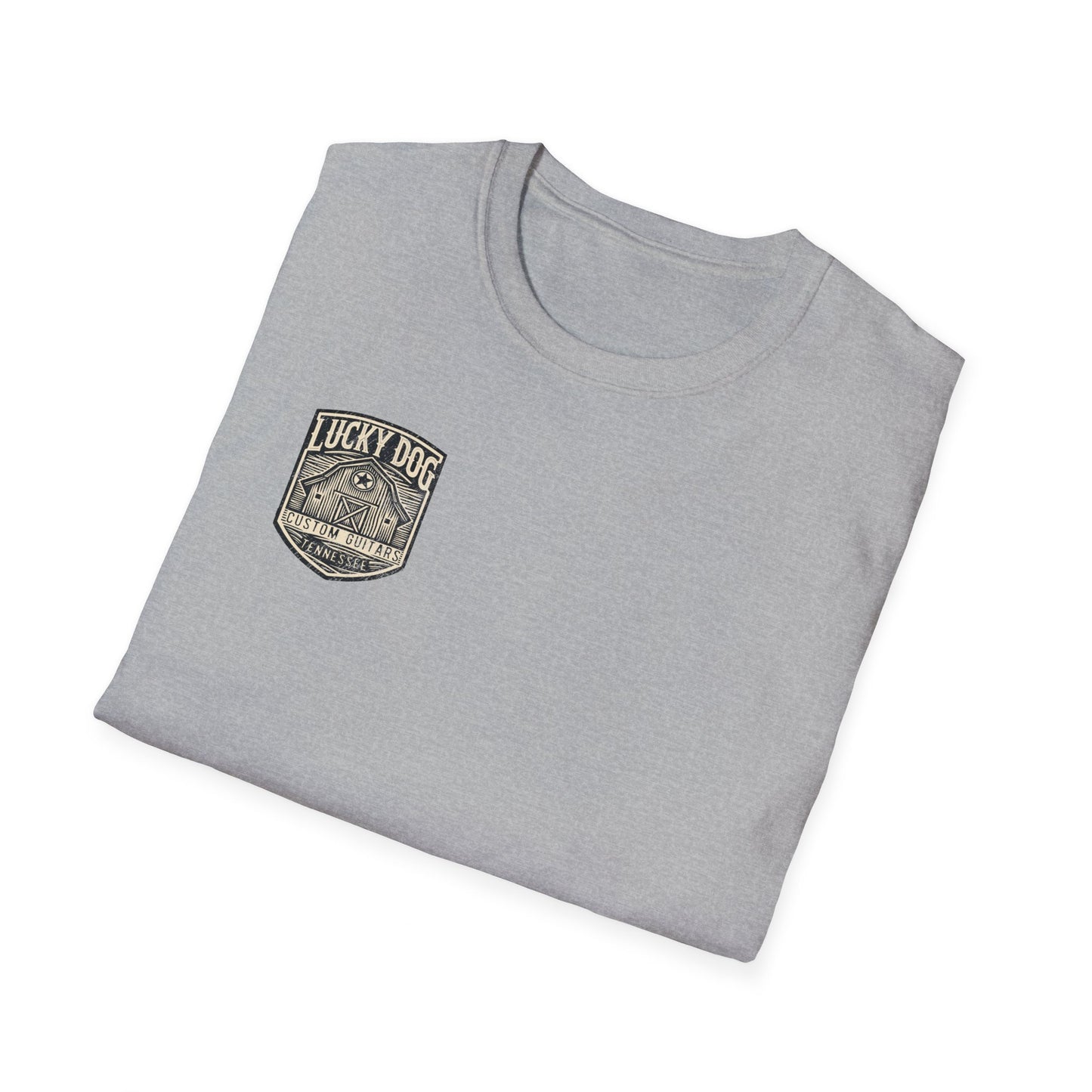 Canada buyers only-Lucky Dog Guitars "Barn Built" Tennessee T-shirt Mountain Hollow moon outdoors vintage Ford pickup truck custom guitar