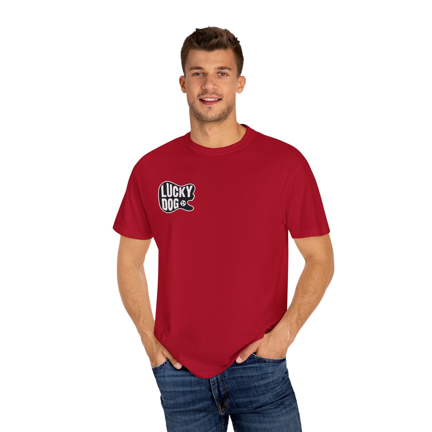PREMIUM Comfort Colors Lucky Dog Guitars Just'a Twangin T-shirt Tennessee Custom Band Foothills Country Music BigFoot Bluegrass USA