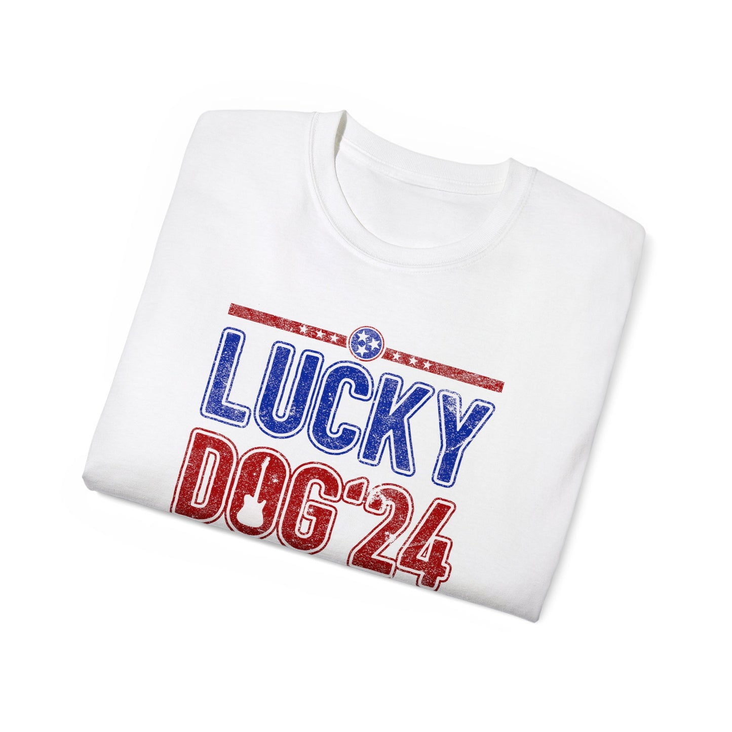 Lucky Dog Guitars 2024 (front) Twang You Can Believe In T-shirt Tennessee Custom Band Country Music Nature Election Big Foot Bluegrass USA