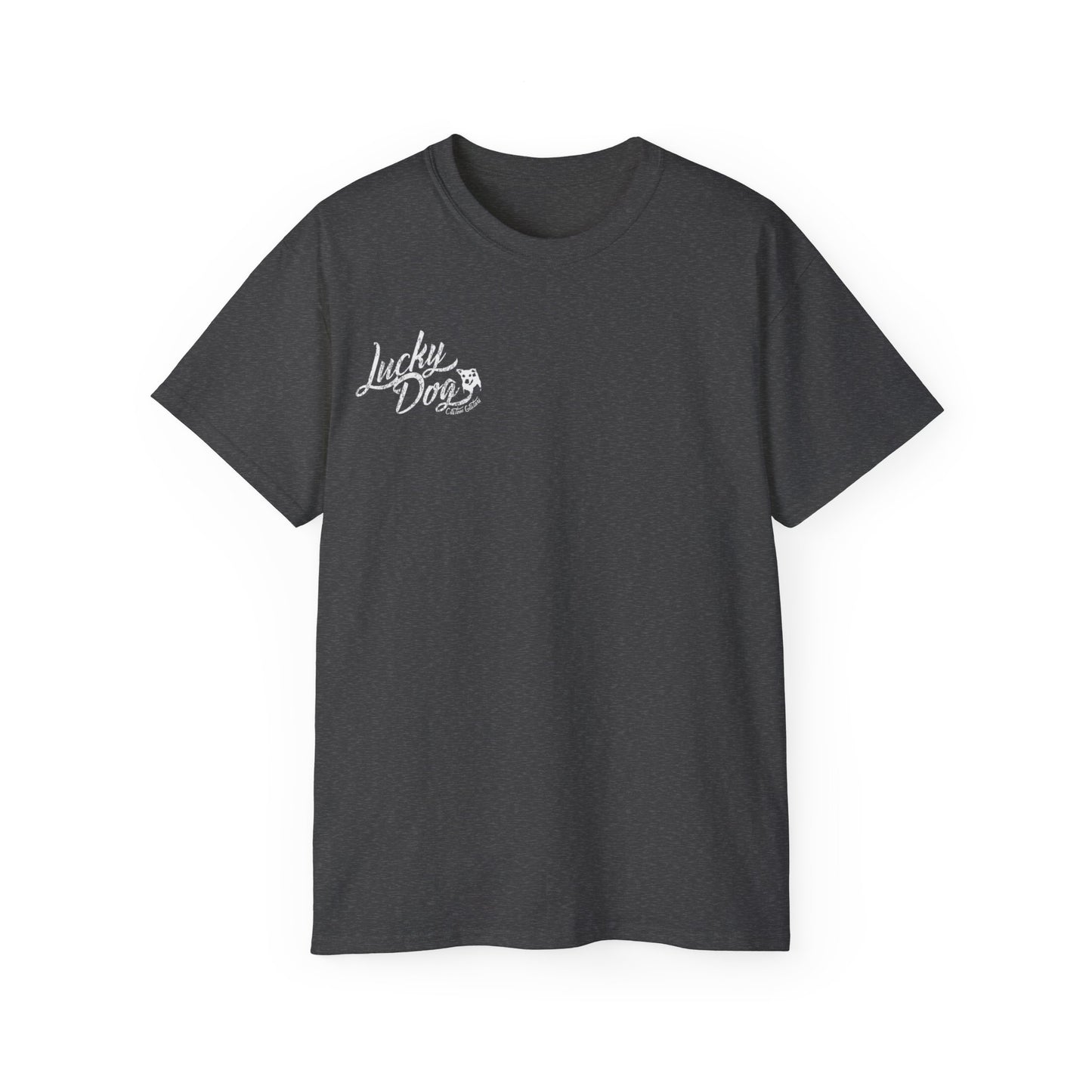 UK Buyers only - Lucky Dog Custom Guitars Eagle Label T-shirt black Guitar Telecaster Lightning Greaser Rock-n-Roll flag USA Nashville