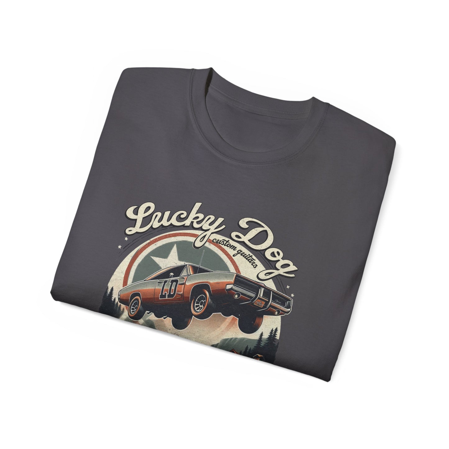 Lucky Dog Guitars - Dukes of Tone - Country music Tennessee T-shirt Mountain Charger vintage General Lee truck guitar hotrod Waylon USA