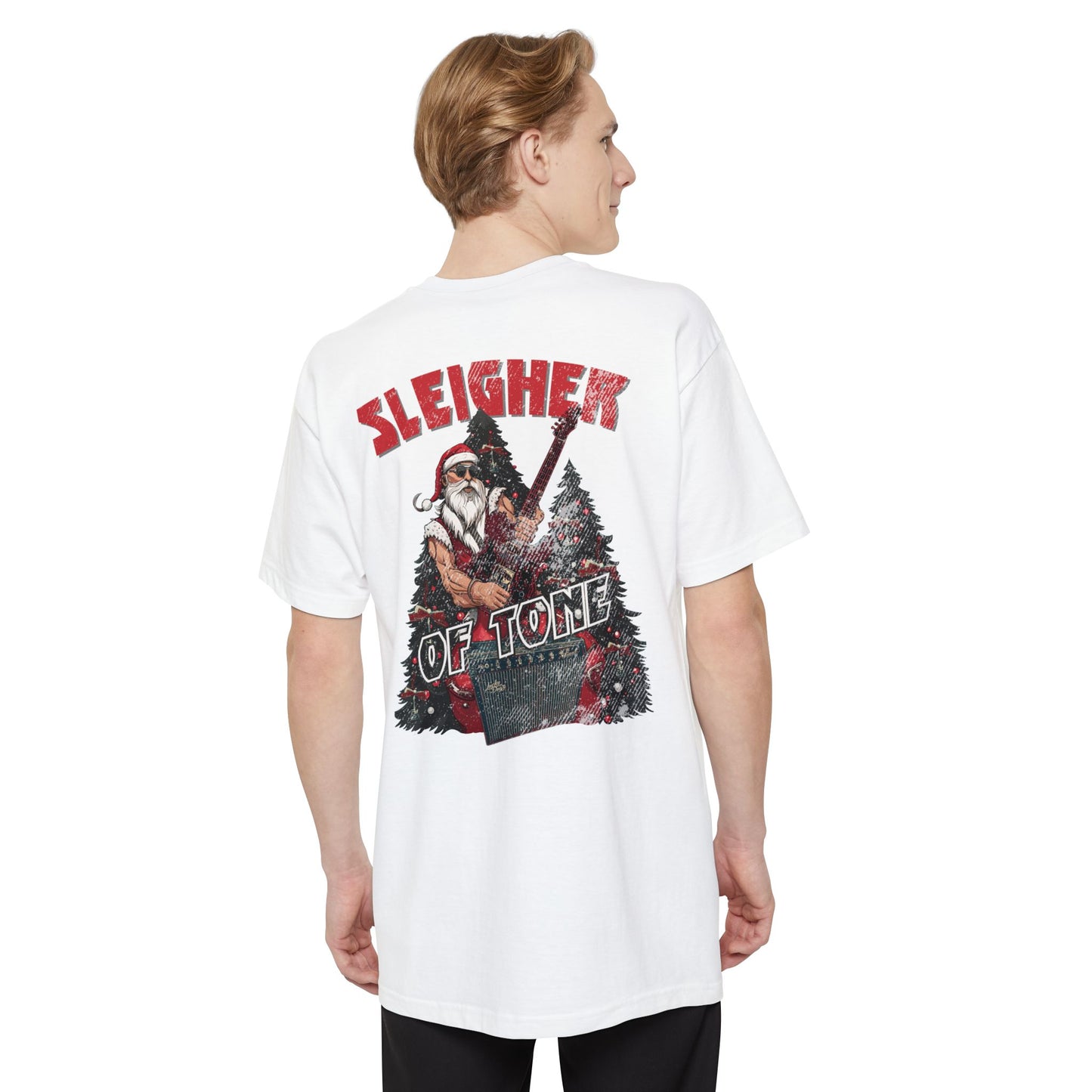 BIG and TALL Lucky Dog Sleigher of Tone (front and back print) T-shirt Guitar Tennessee guitars Santa Rock Roll Christmas XXL 3XL 4XL USA
