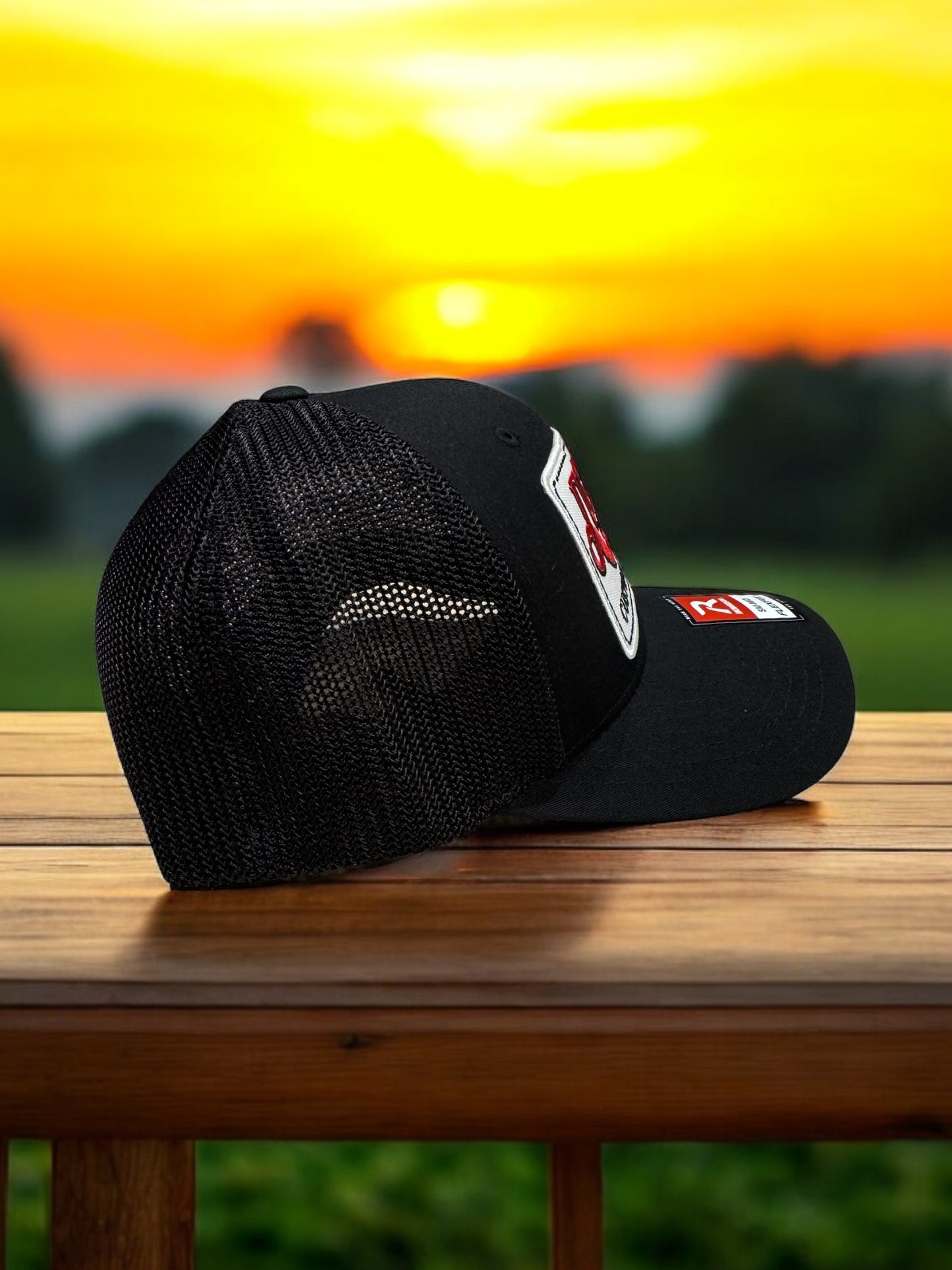 Lucky Dog Guitars SM-MD Flexfit ball cap Heather black crown/black mesh hat truckstop vintage Stretchy back ballcap-multiple patch options available