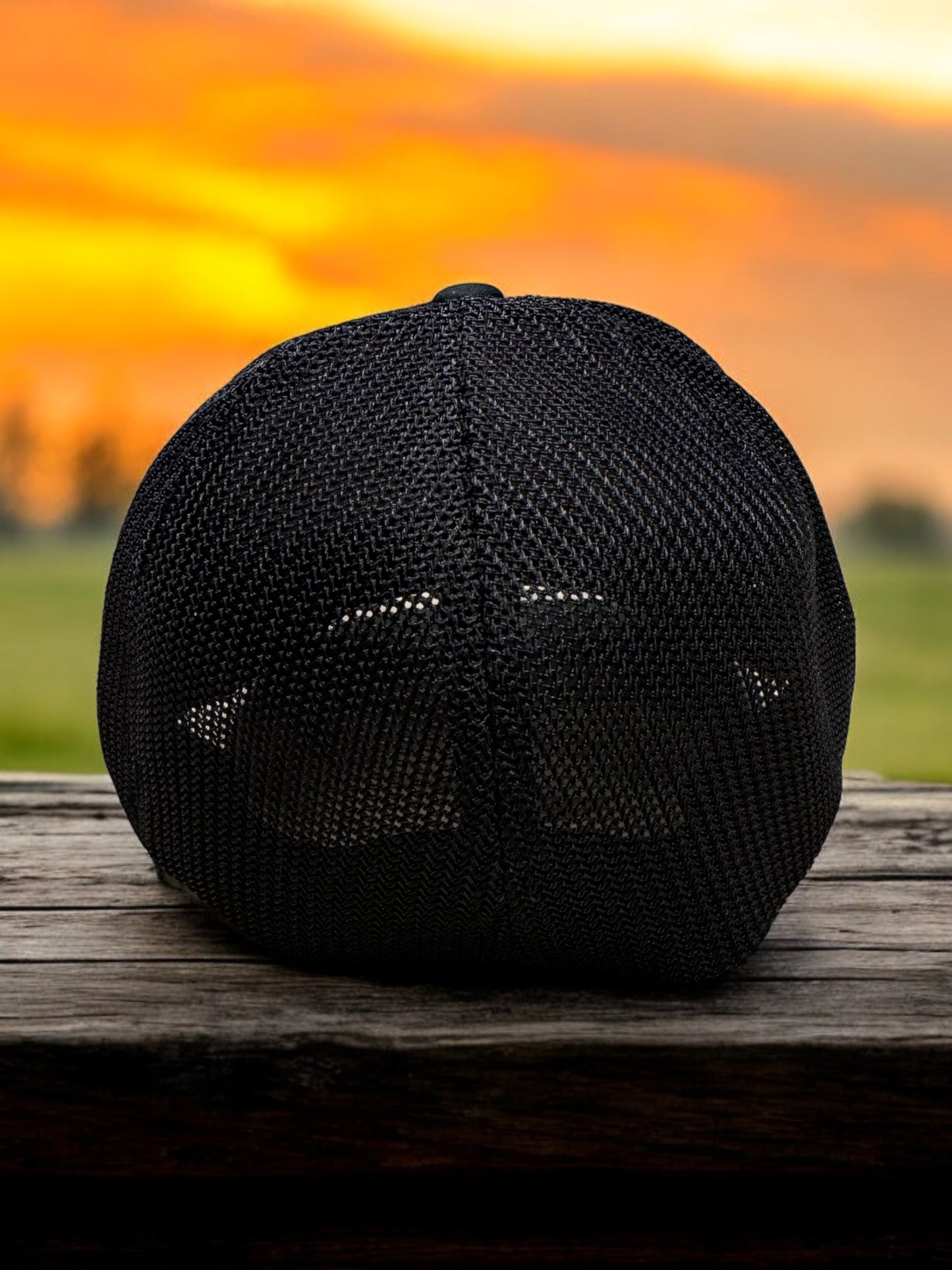 Lucky Dog Guitars SM-MD Flexfit ball cap Heather black crown/black mesh hat truckstop vintage Stretchy back ballcap-multiple patch options available