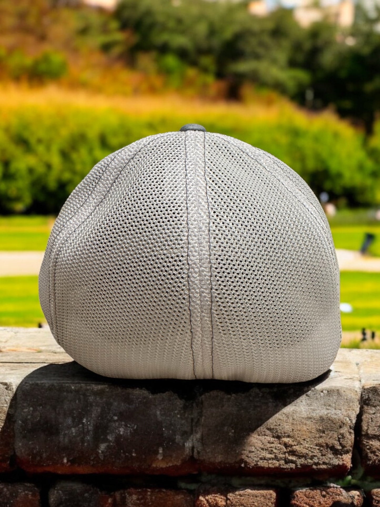 Lucky Dog Guitars SM-MD Flexfit ball cap Heather gray and white mesh hat truckstop vintage Stretchy back ballcap-multiple patch options available