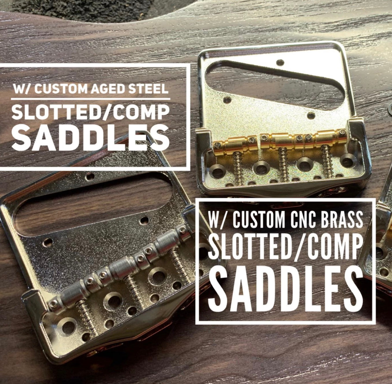 Lucky Dog Custom Milled guitar relic'd bridge plate for tele / telecaster guitars. Made in Tennessee. Nickel plated with brass compensated saddles.