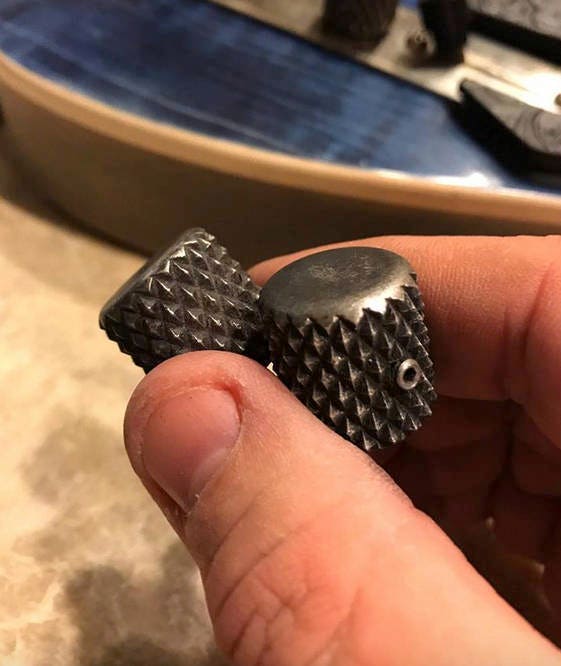 Lucky Dog Custom polished & Relic'd Heavy-Knurled Nickel guitar SINGLE knobs (1 or more) - The most aggressive knurled knob on the market!