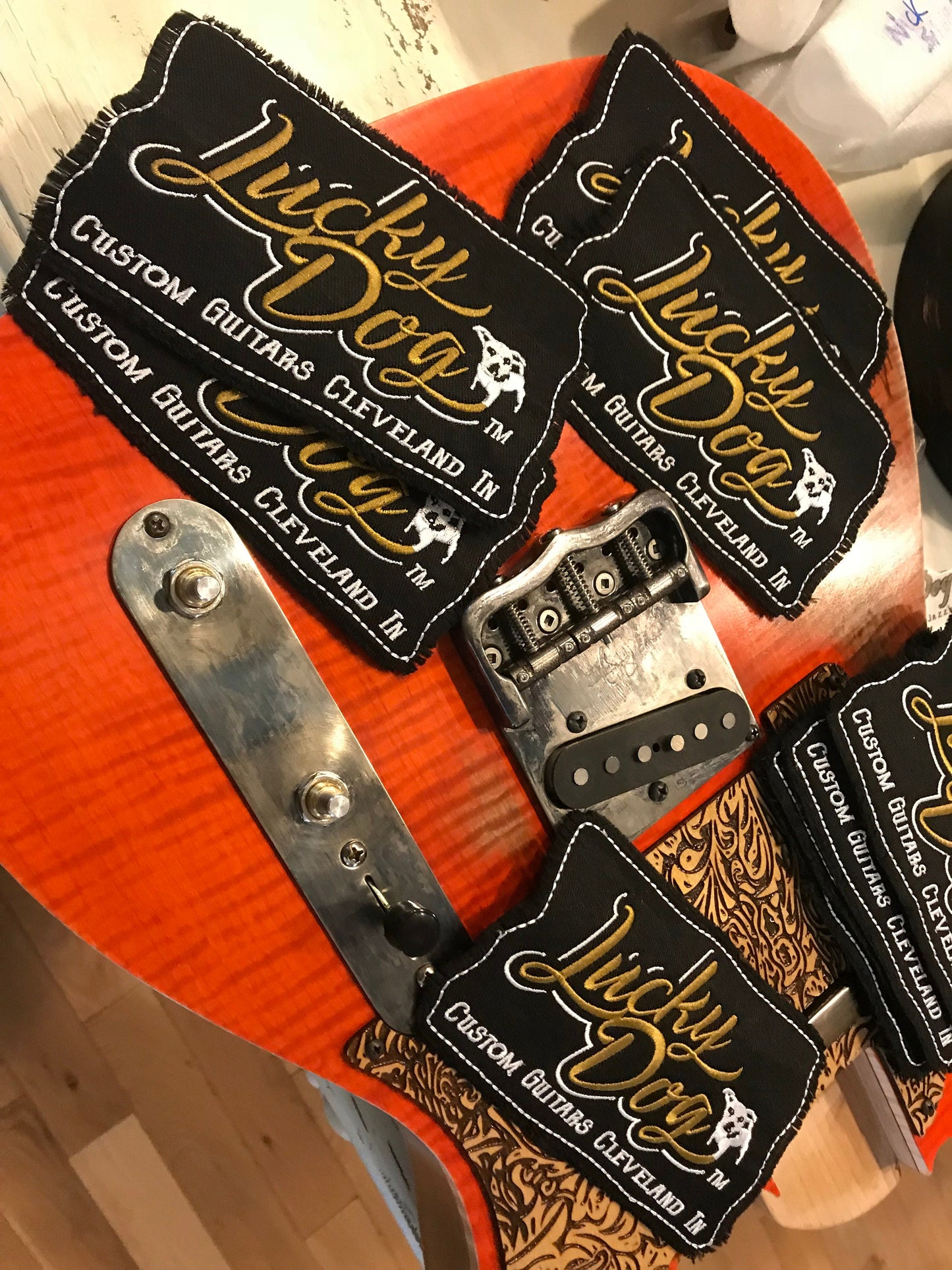 Lucky Dog Guitars Patch - Iron-on backing - Great for trucker hats jackets guitar case or gig bags. High thread embroidered nice quality