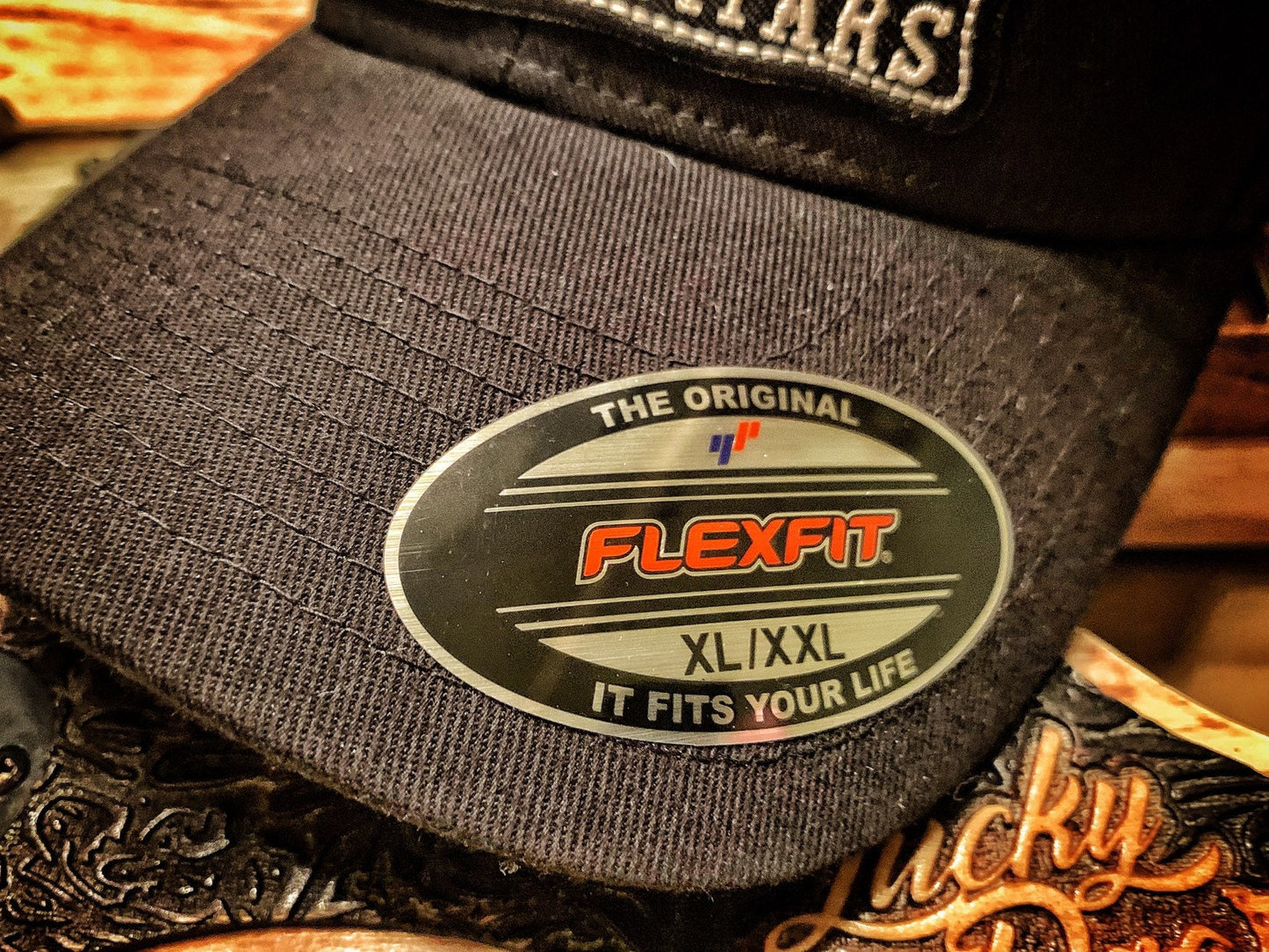 XXL BIG sized Lucky Dog Guitars Flexfit Black Cap
