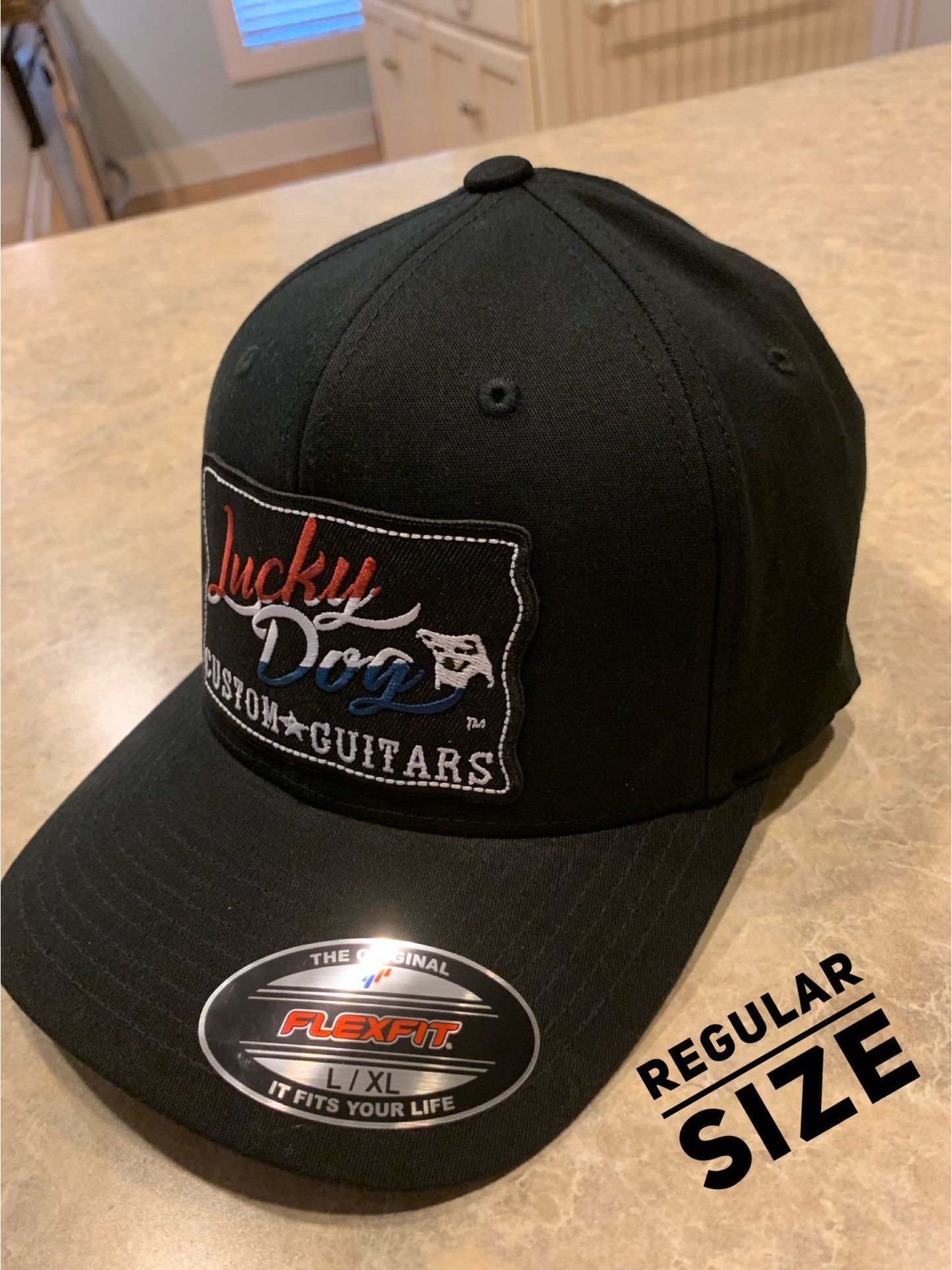 Regular sized Lucky Dog Guitars Flexfit ball cap hat truckstop vintage Stretchy back ballcap flex fit guitar gear