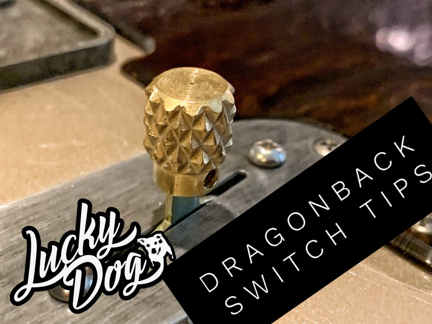 Lucky Dog Dragon-Back Switch Tips - Most aggressive knurled tele / guitar switch on the market! Aged, blackened and brass.