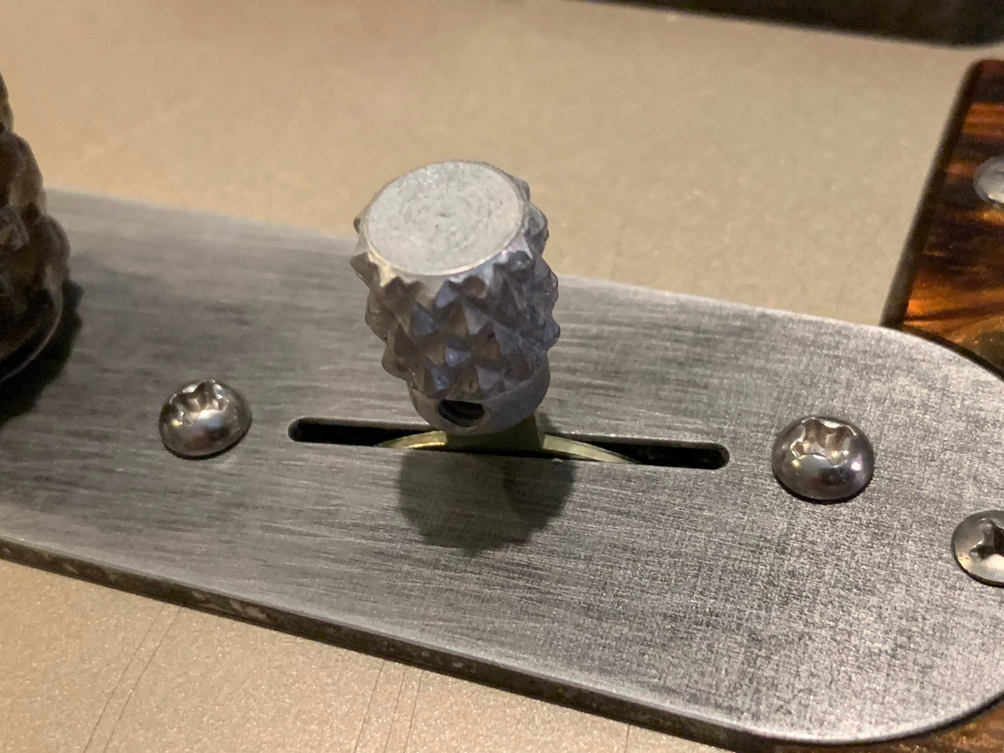 Lucky Dog Dragon-Back Switch Tips - Most aggressive knurled tele / guitar switch on the market! Aged, blackened and brass.