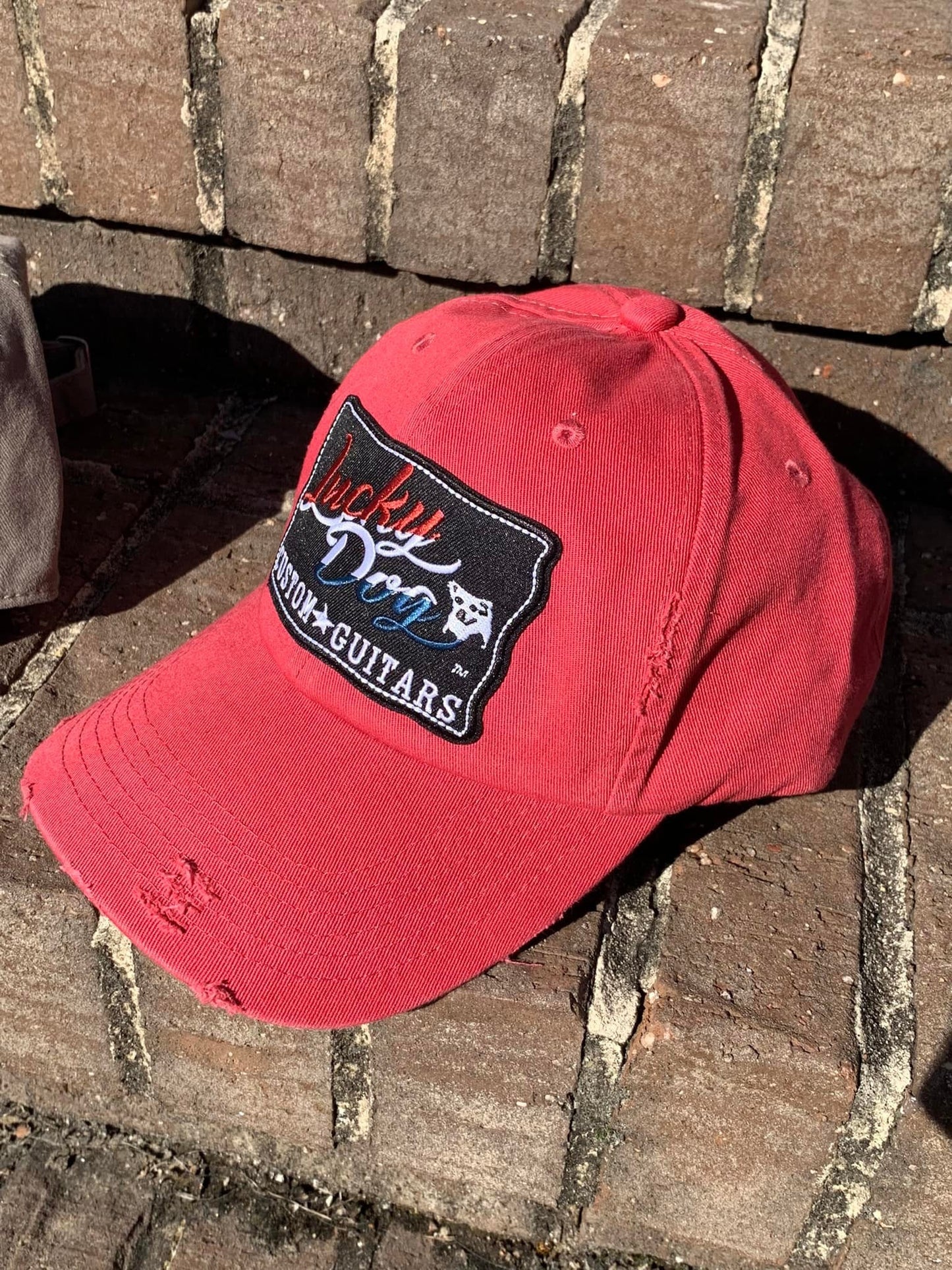 SMALL Lucky Dog Guitars soft non-structured for "smaller heads" with adjustable fabric back. Non-mesh. Retro ball cap ballcap distressed