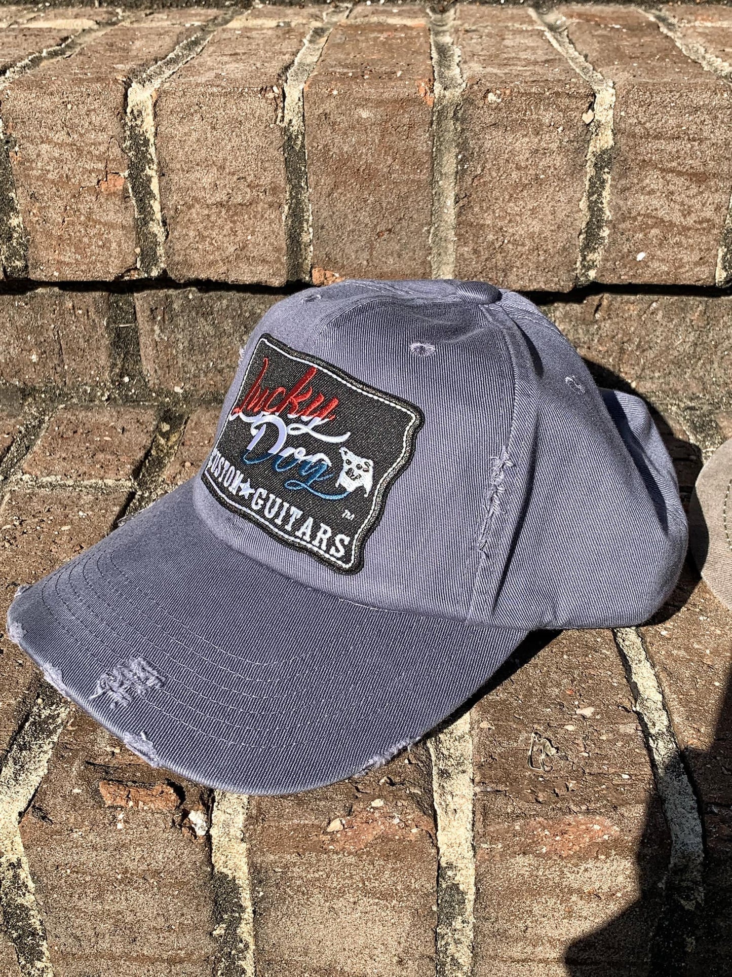 SMALL Lucky Dog Guitars soft non-structured for "smaller heads" with adjustable fabric back. Non-mesh. Retro ball cap ballcap distressed