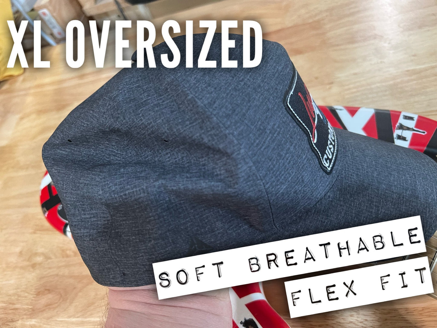 XXL Oversized Lucky Dog soft charcoal breathable flex fit ball cap - embroidered patch - hat truckstop flexfit sports big size XXL