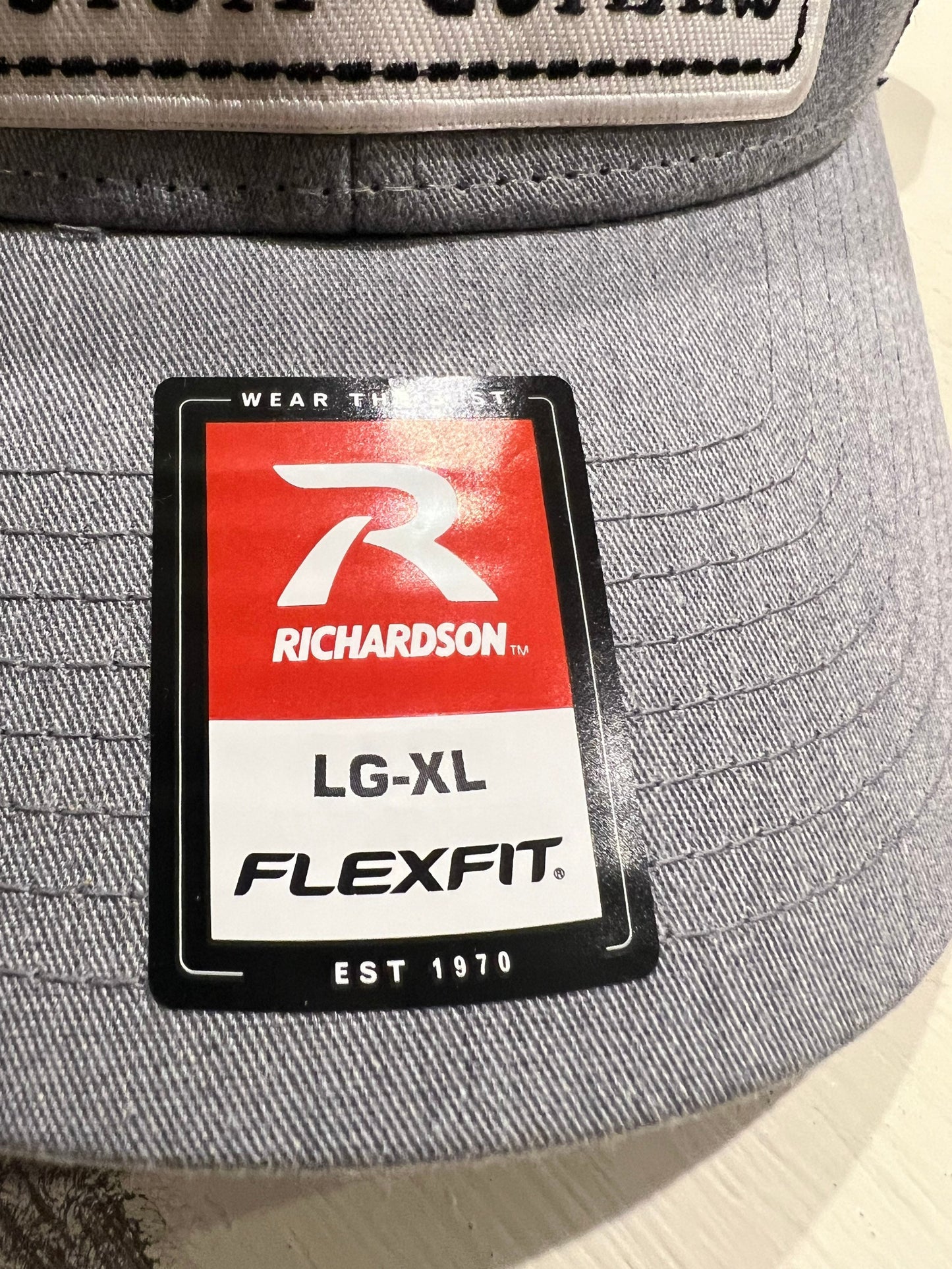 Lucky Dog Guitars Flexfit ball cap Heather gray and black mesh hat truckstop vintage Stretchy back ballcap flex fit guitar