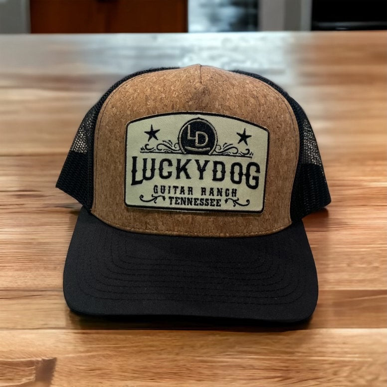 Lucky Dog Guitars High-Crown Brown Cork/black mesh Ball Cap Hat - Regular size - USA -