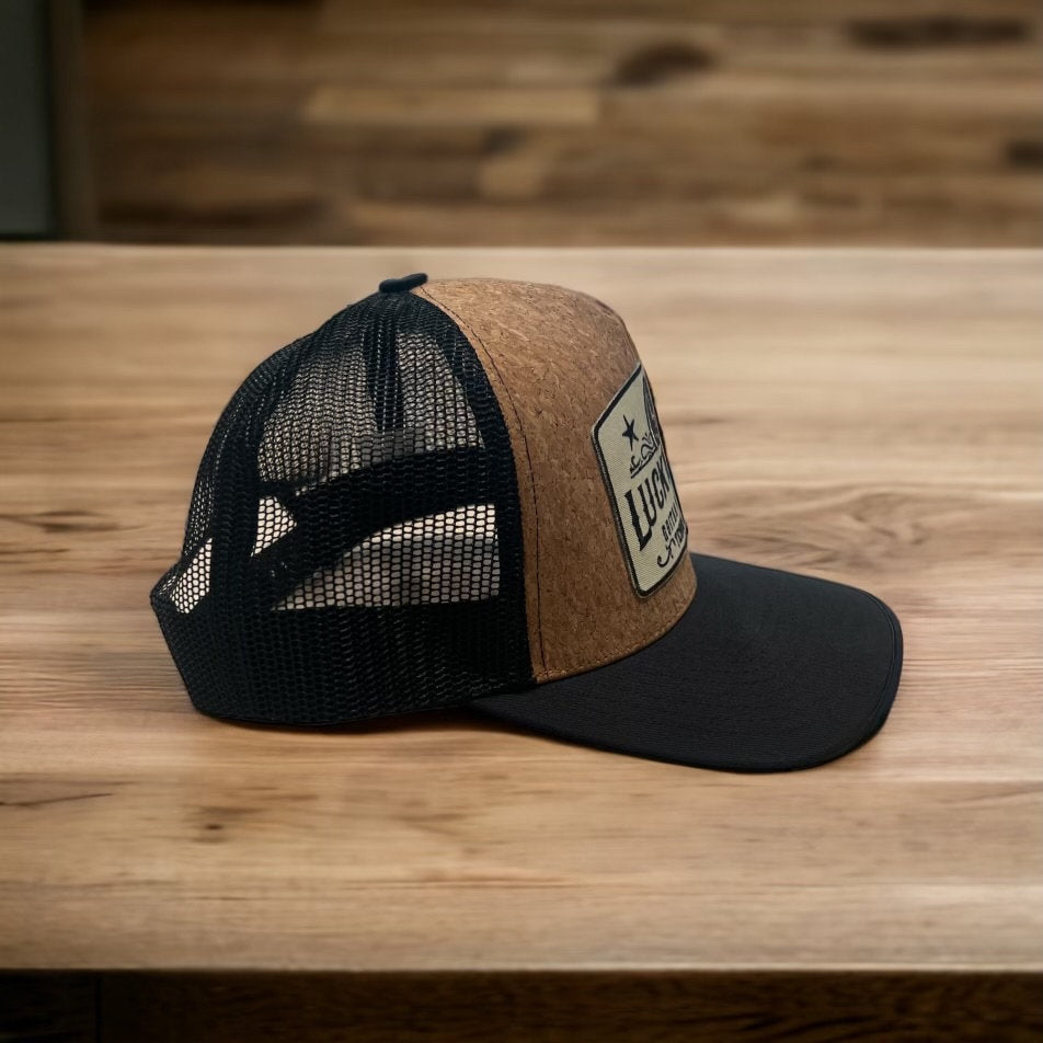 Lucky Dog Guitars High-Crown Brown Cork/black mesh Ball Cap Hat - Regular size - USA -