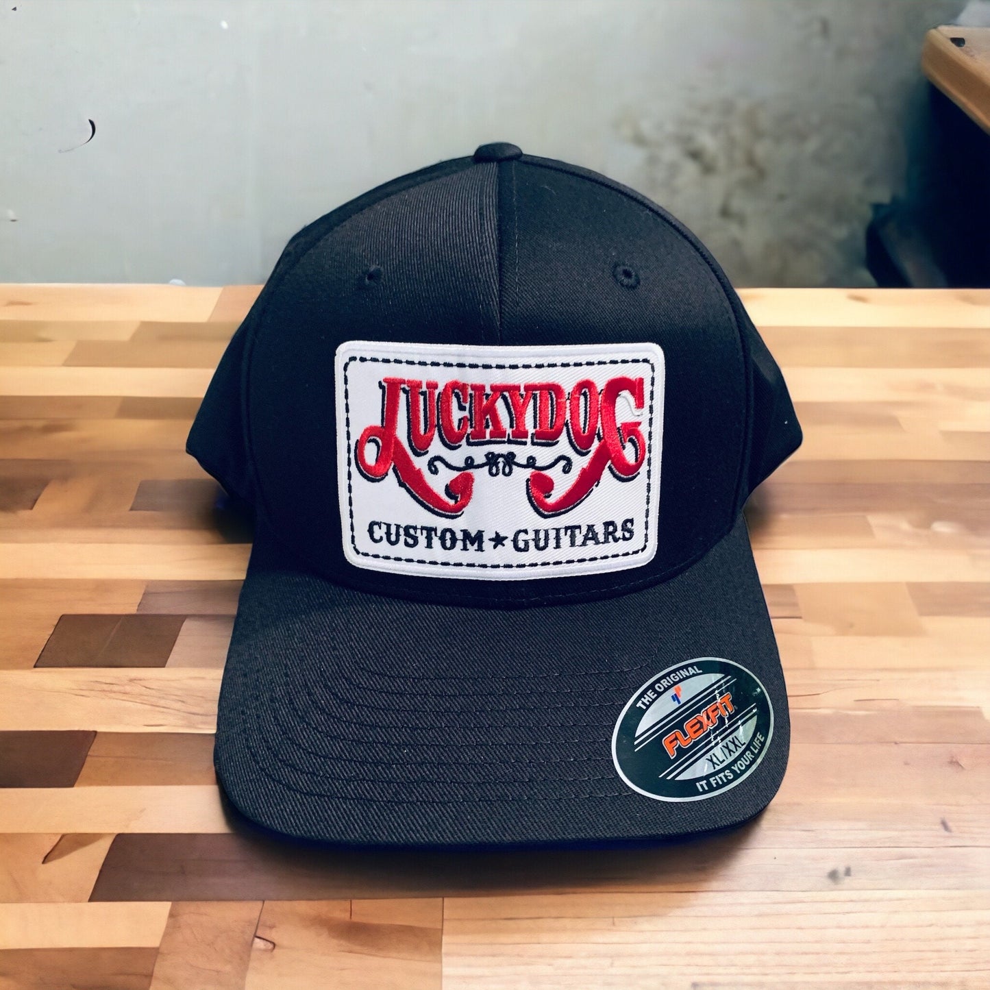 XXL BIG sized Lucky Dog Guitars Flexfit Black Cap