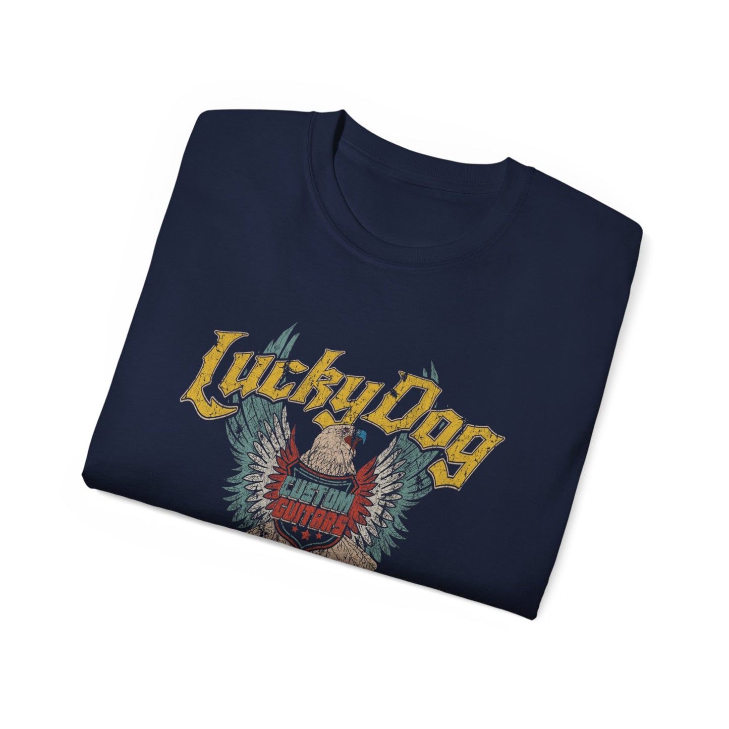 2021 Lucky Dog Guitar Distressed Eagle Shirt Retro 80's Guitars Biker Outlaw Rockabilly Country Music Vintage Patriotic USA T-shirt